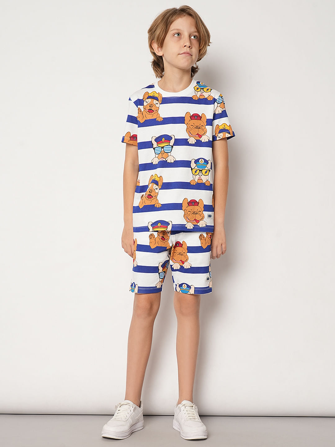 Boys Blue Striped Co-ord Set Shorts