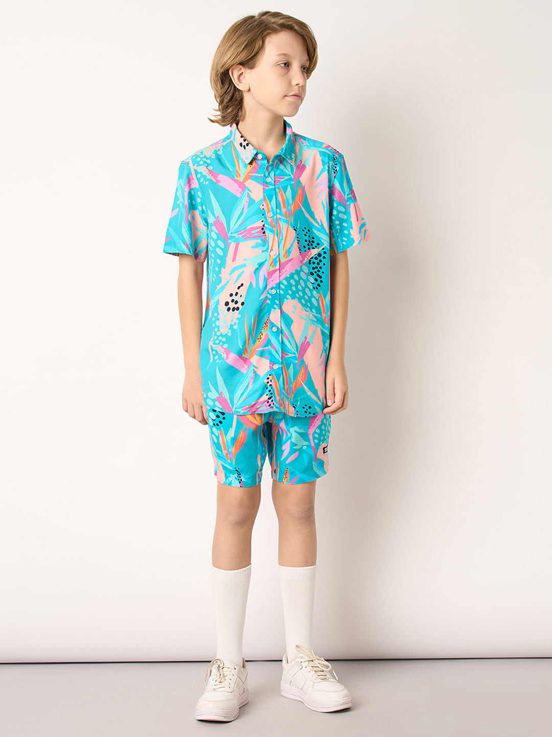 Boys Blue Tropical Print Co-ord Set Shorts