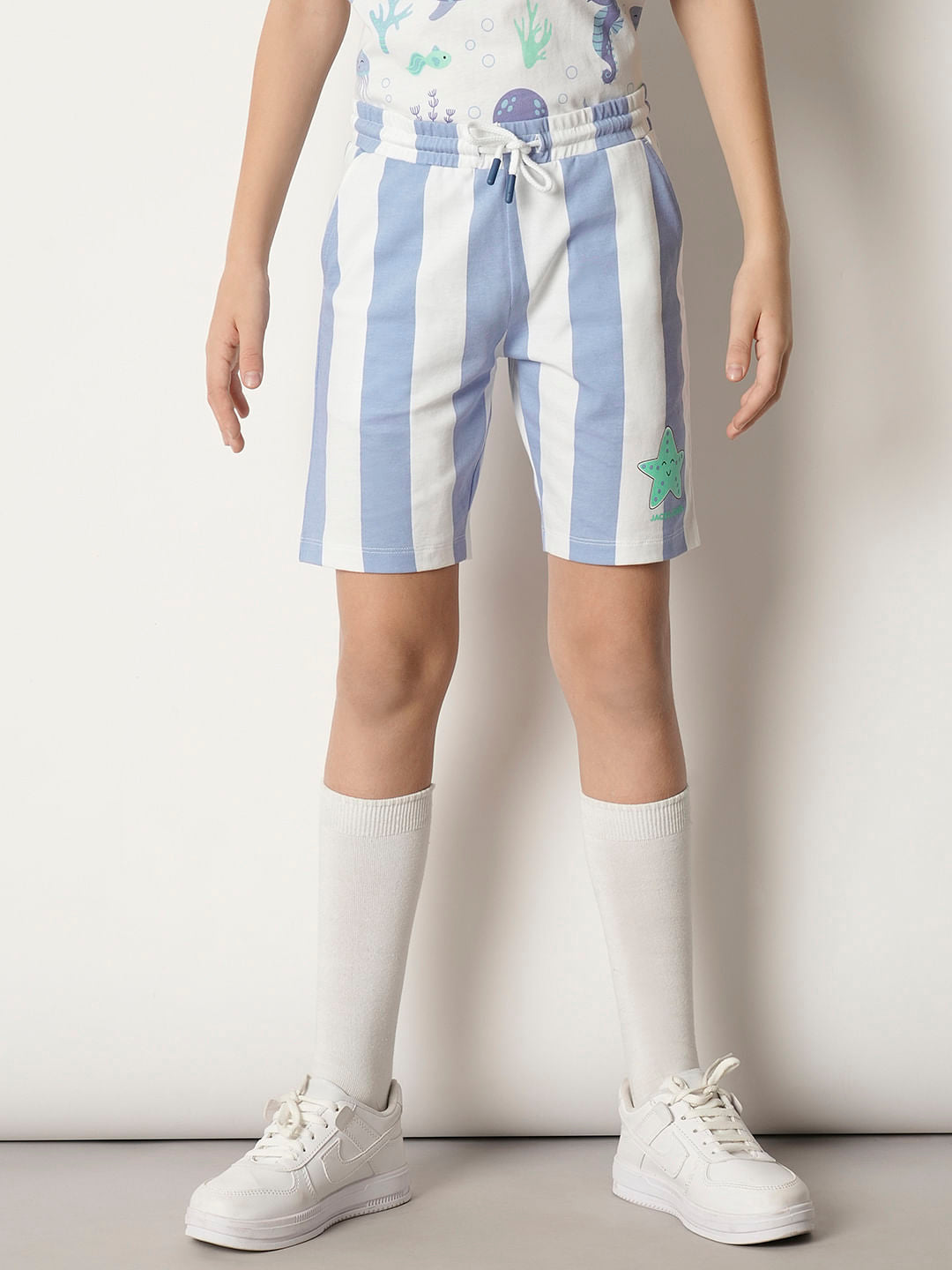 Boys White Striped Co-ord Set Shorts