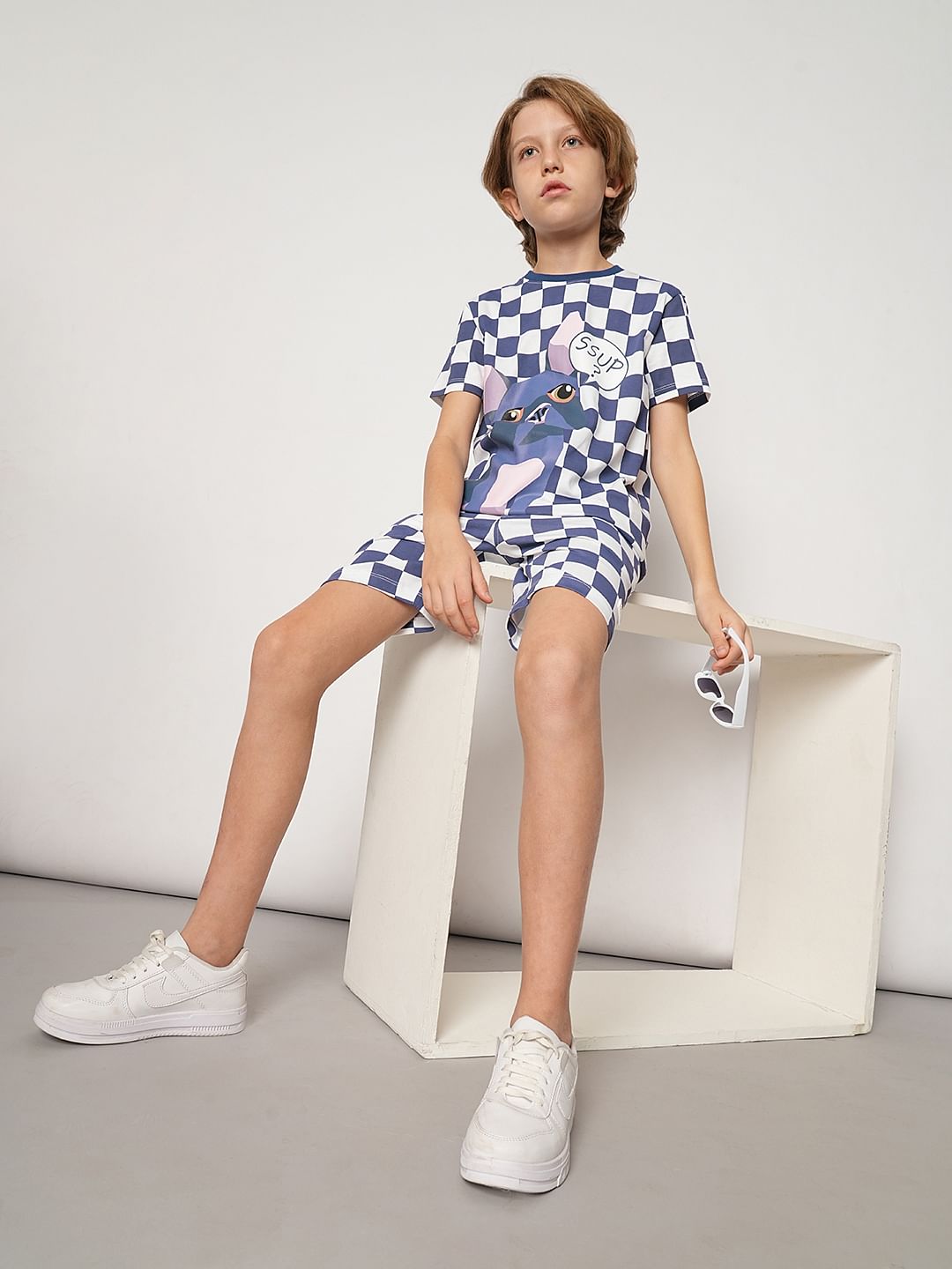 Boys Purple Dog Print Knit Shorts