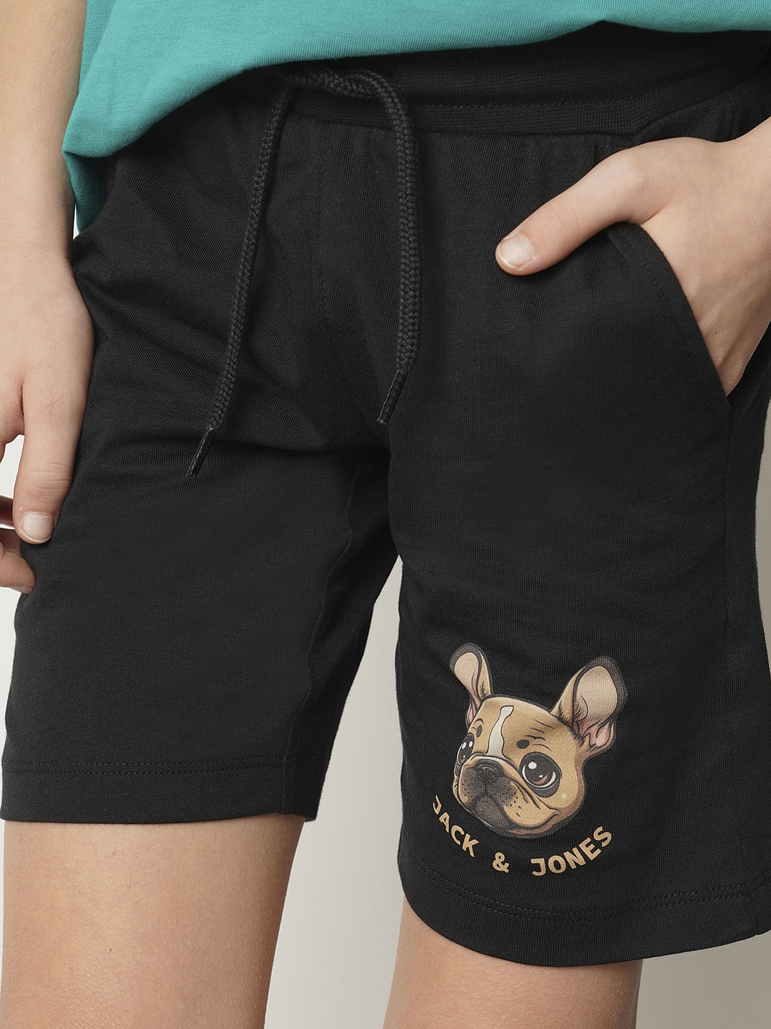 Boys Black Doggo Print Knit Shorts