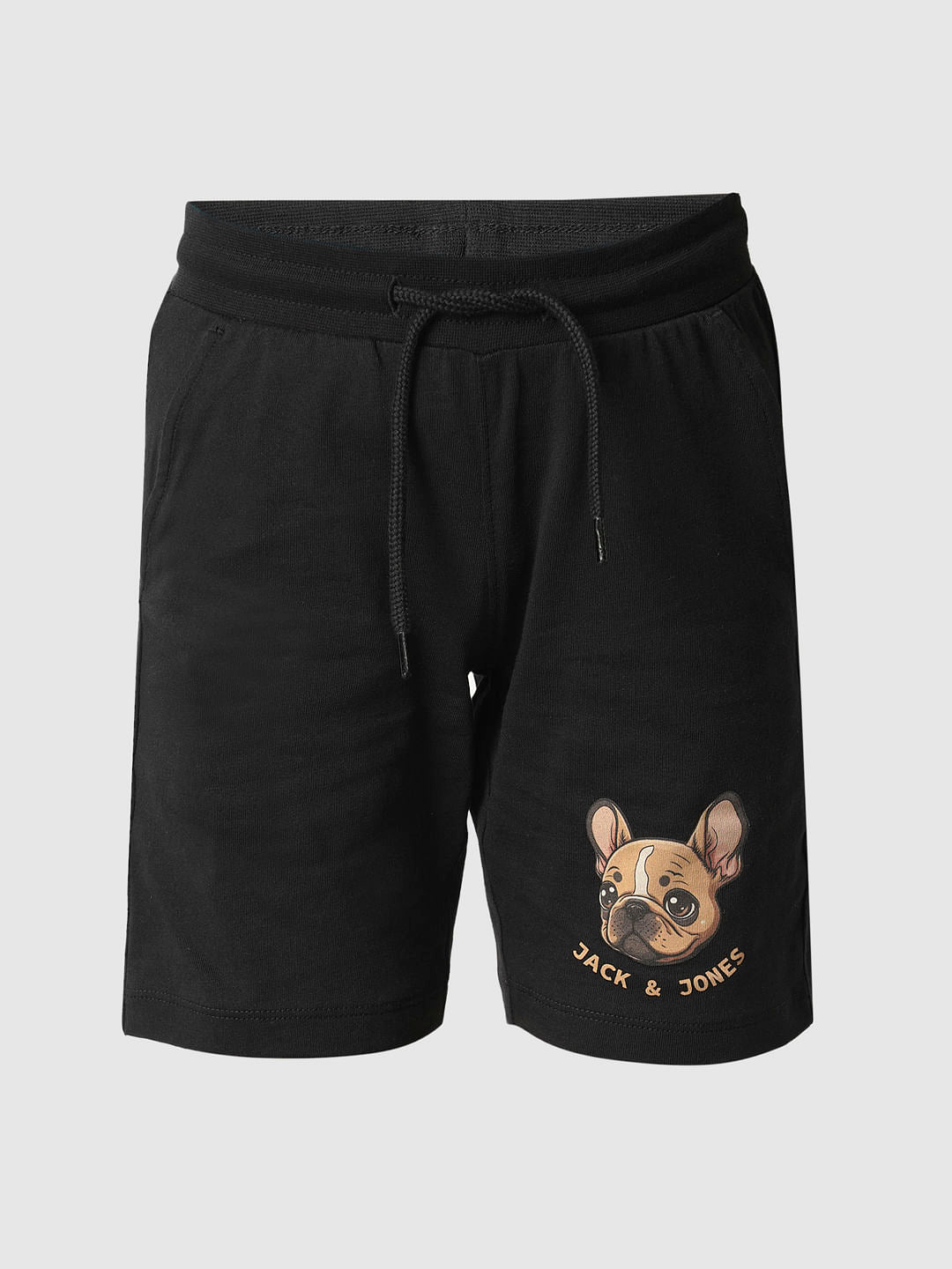 Boys Black Doggo Print Knit Shorts