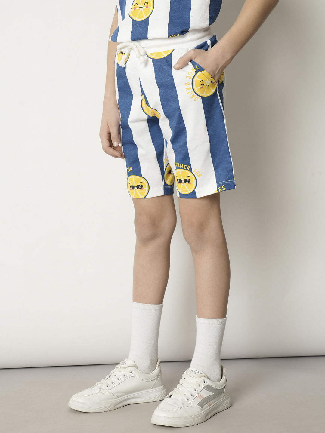 Boys Blue Smiley Print Co-ord Set Shorts