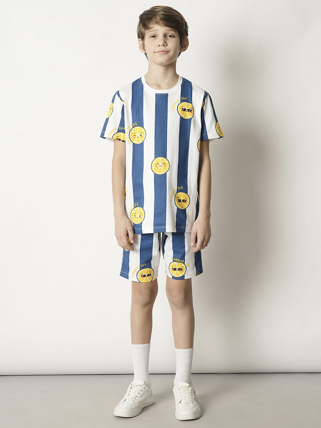 Boys Blue Smiley Print Co-ord Set Shorts
