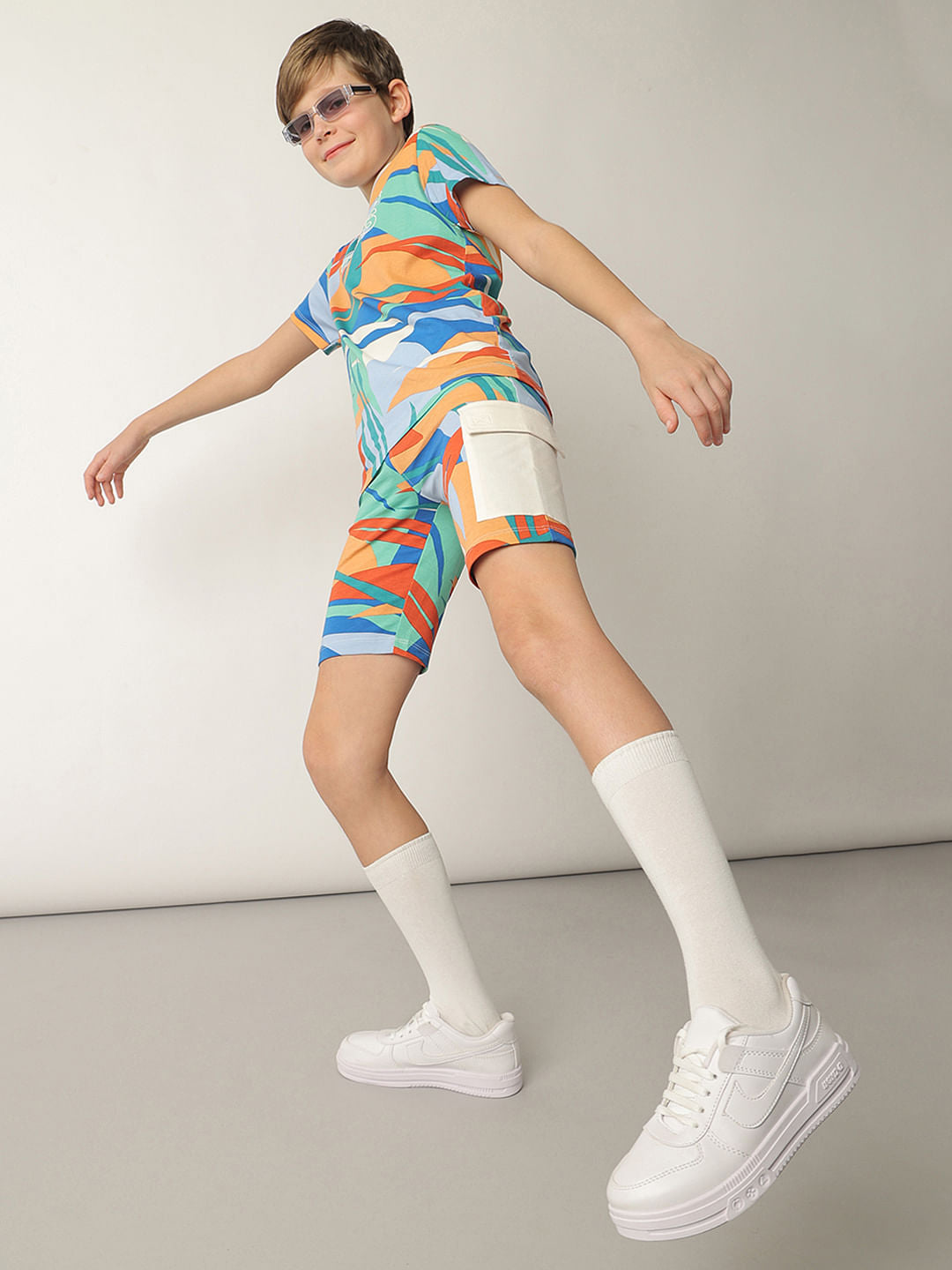 Boys Blue Tropical Print Co-ord Set Shorts