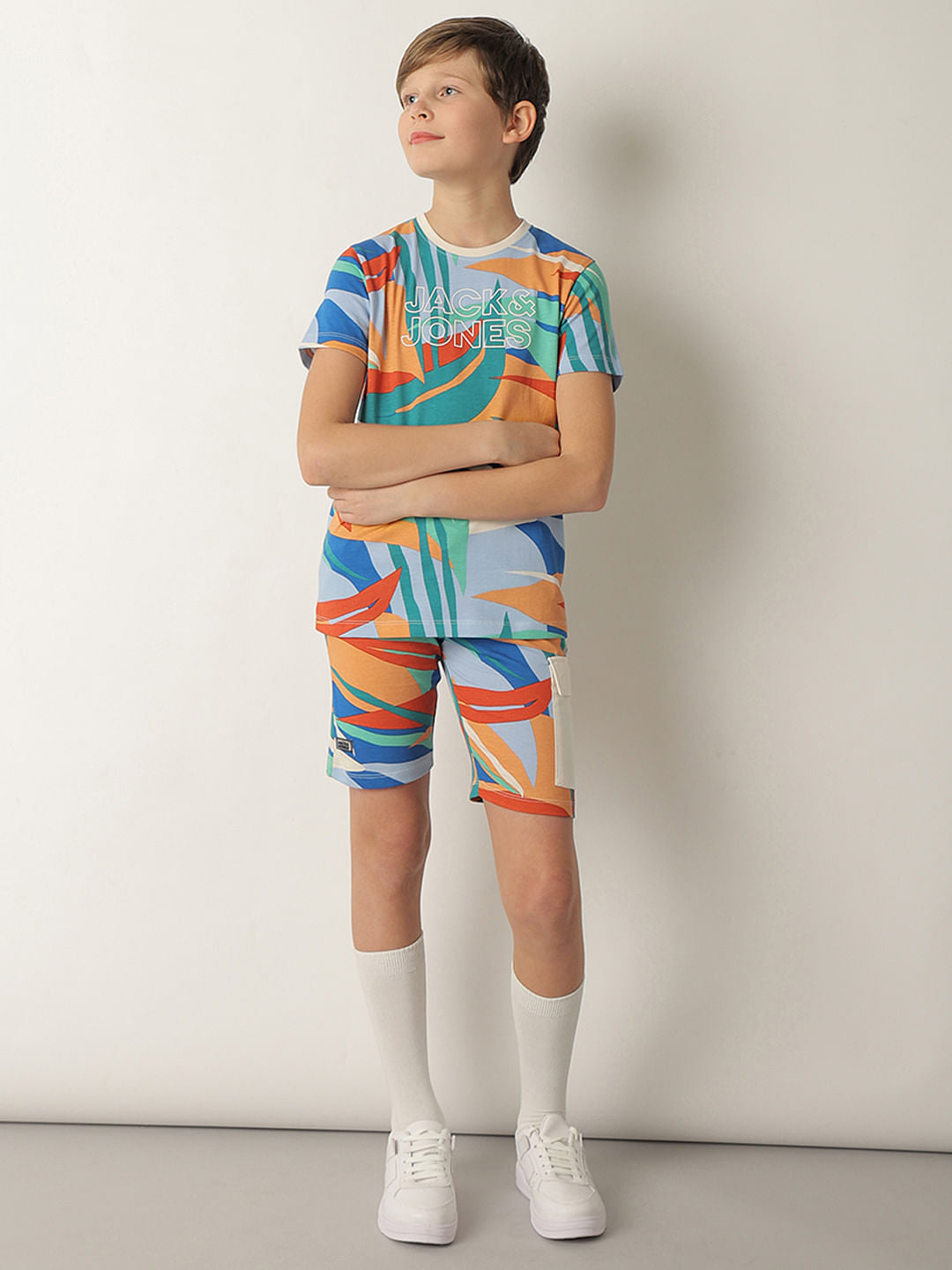Boys Blue Tropical Print Co-ord Set Shorts