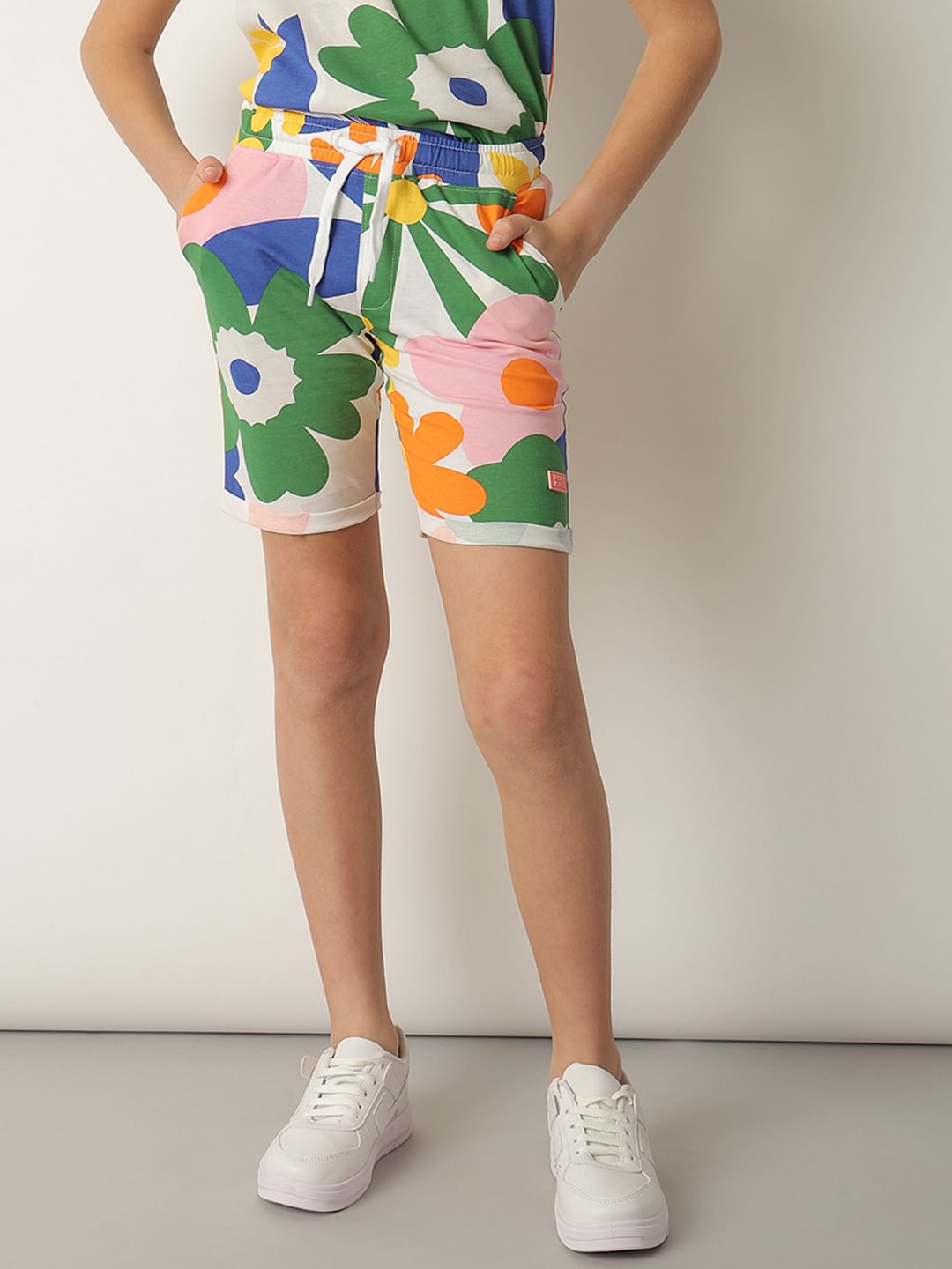 Boys Green Floral Co-ord Set Shorts