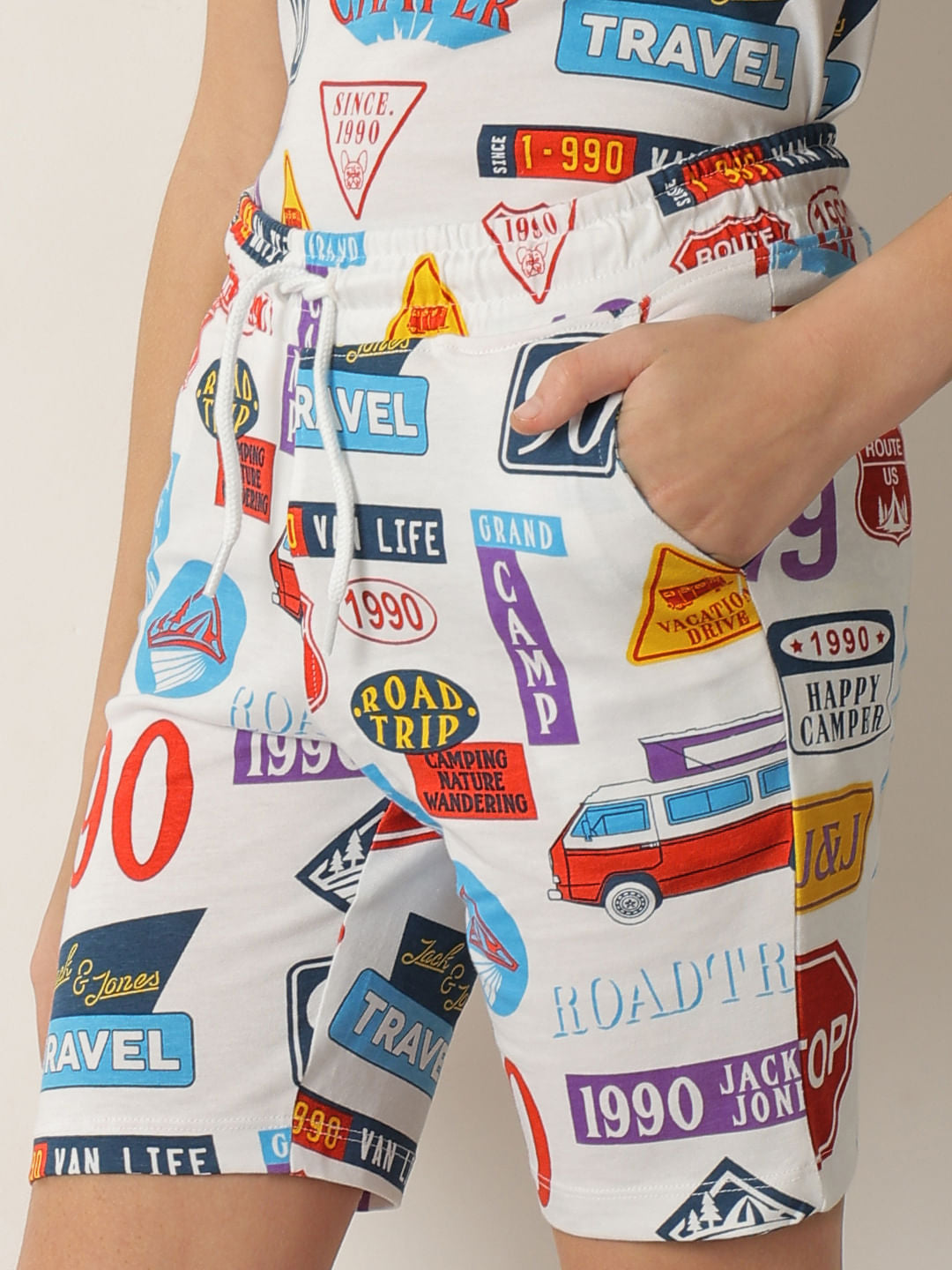 Boys White Sticker Print Co-ord Set Shorts