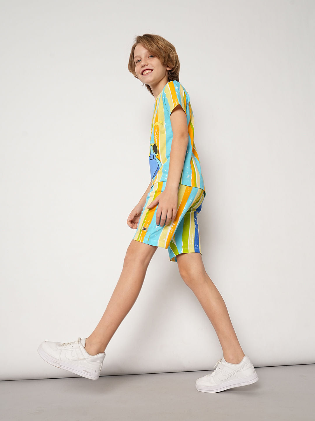 Boys Yellow Striped Knit Co-ord Set Shorts