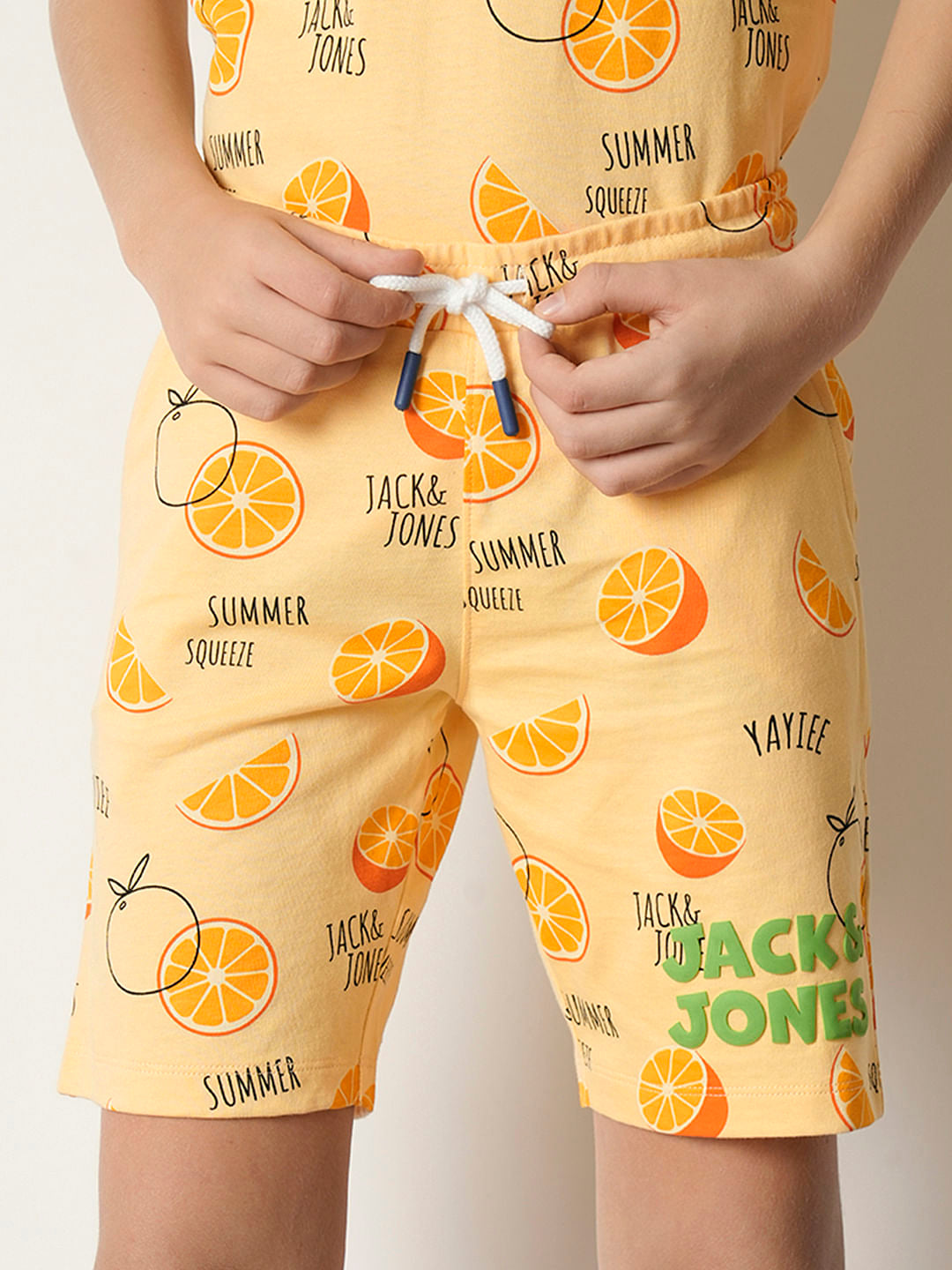 Boys Orange Fruits Print Co-ord Set Shorts