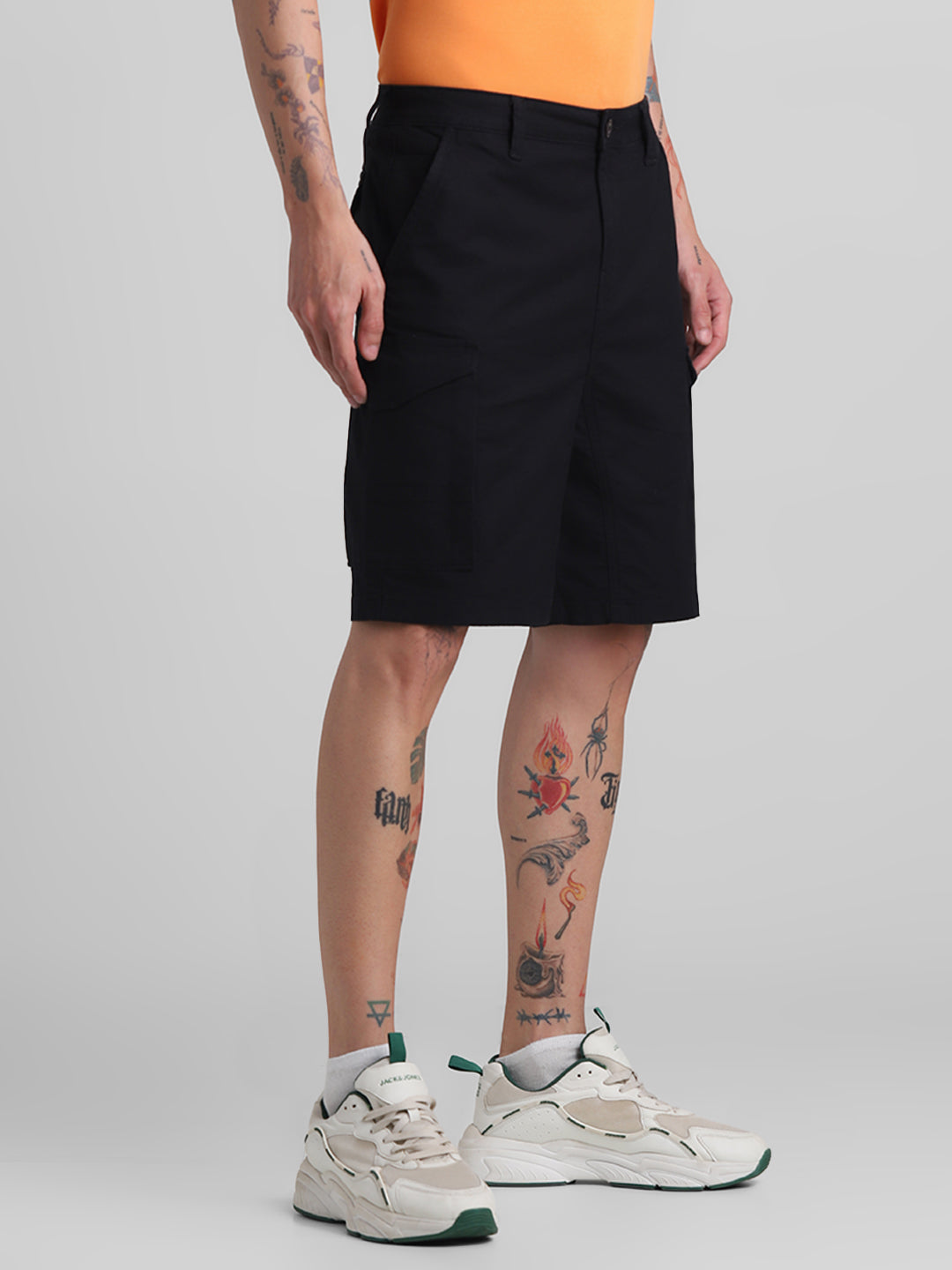 Black 6 Pocket Regular Fit Shorts