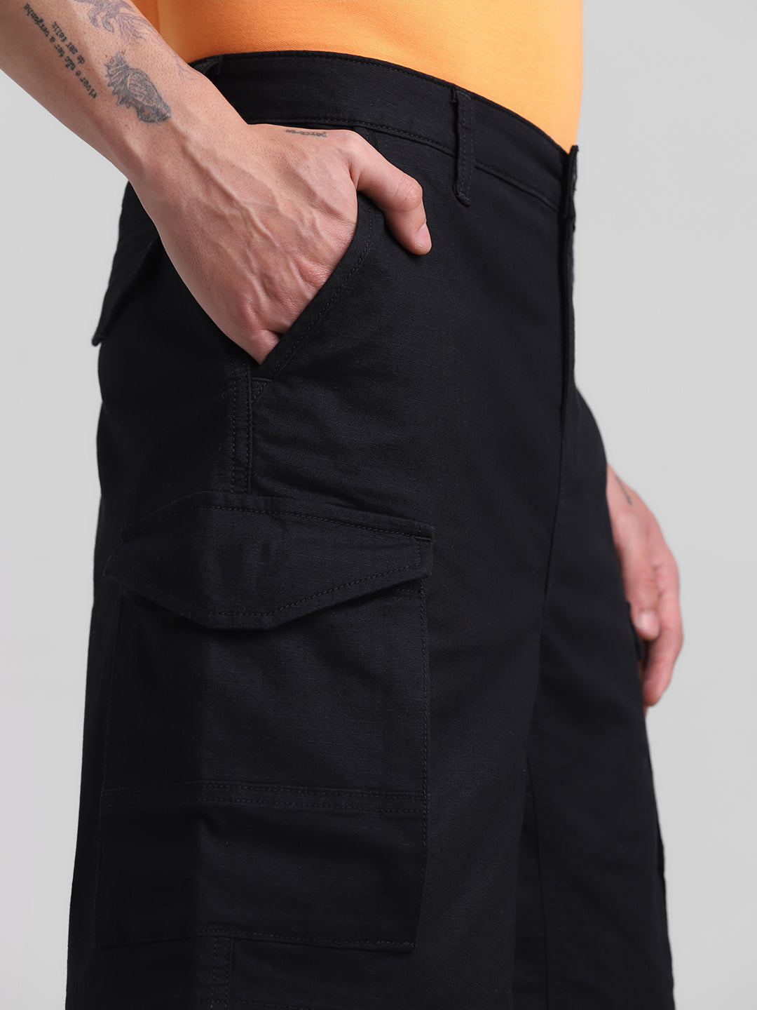 Black 6 Pocket Regular Fit Shorts