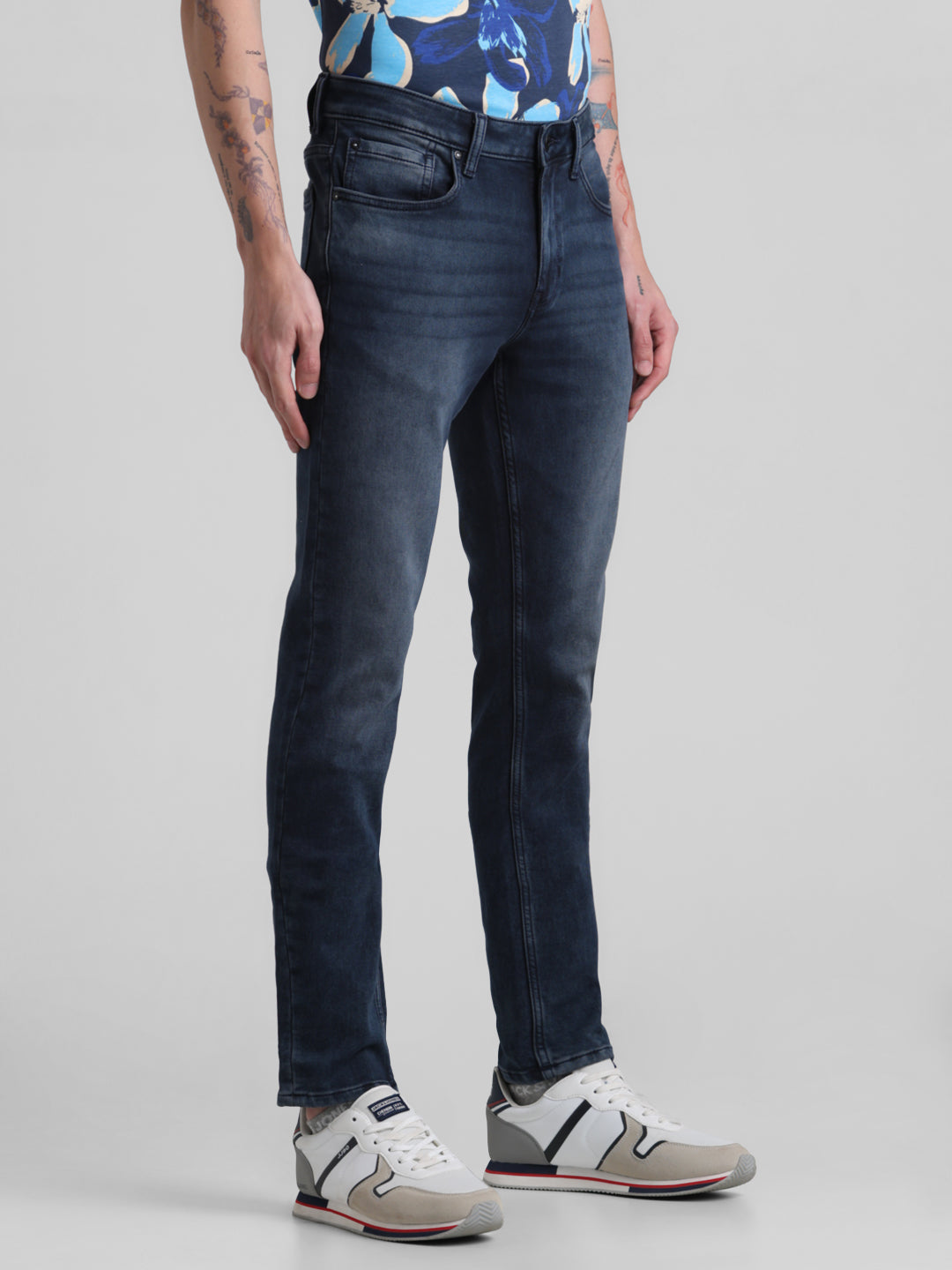 Dark Blue 5 Pocket Knitted Skinny Jeans