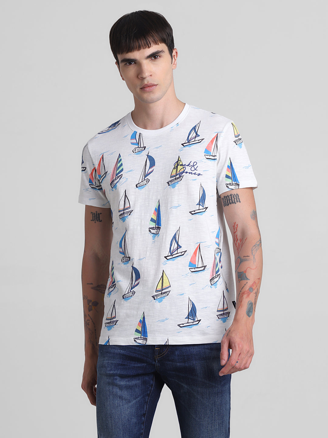 White Printed Cotton T-shirt