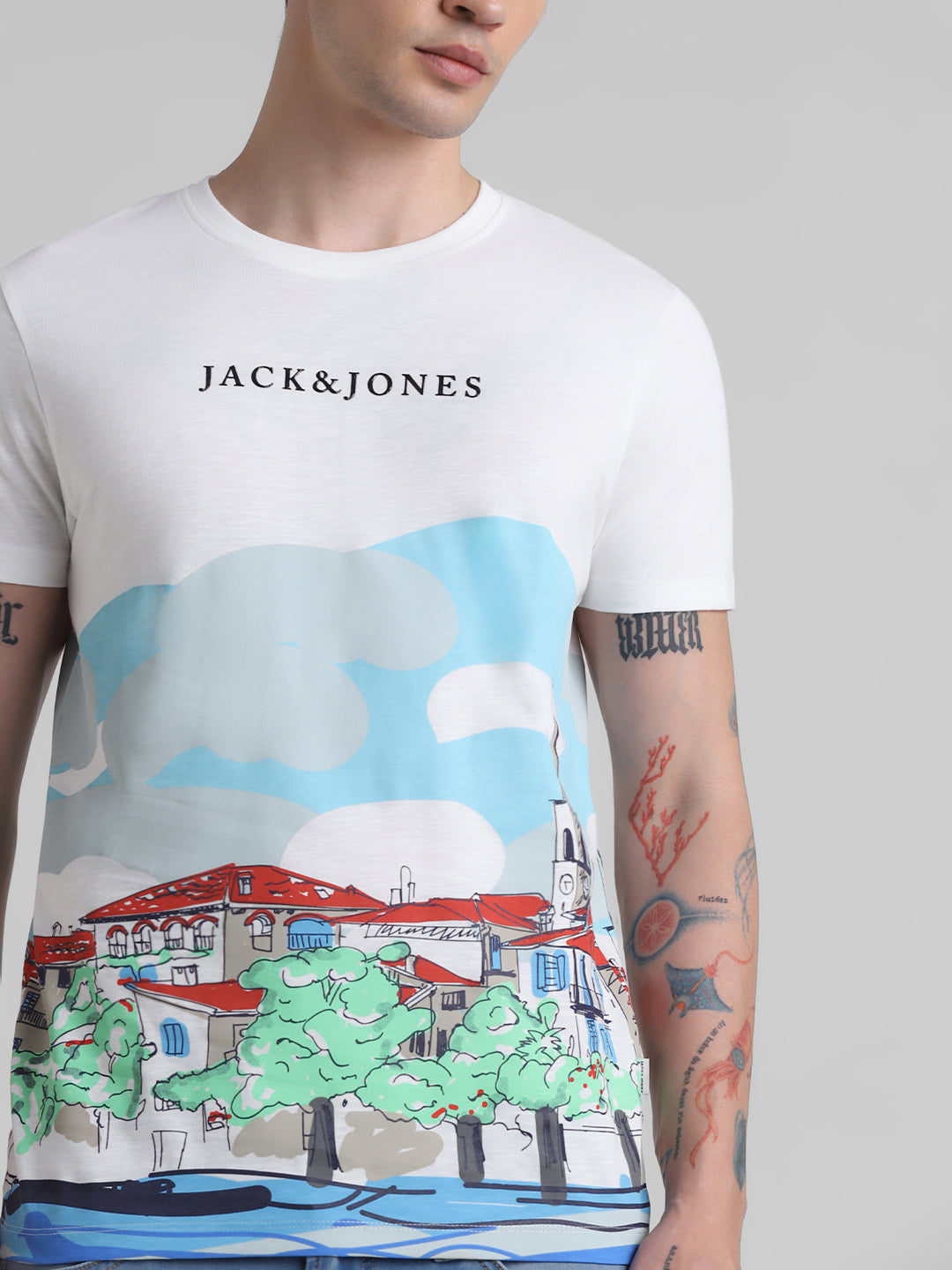 White Printed Cotton T-shirt
