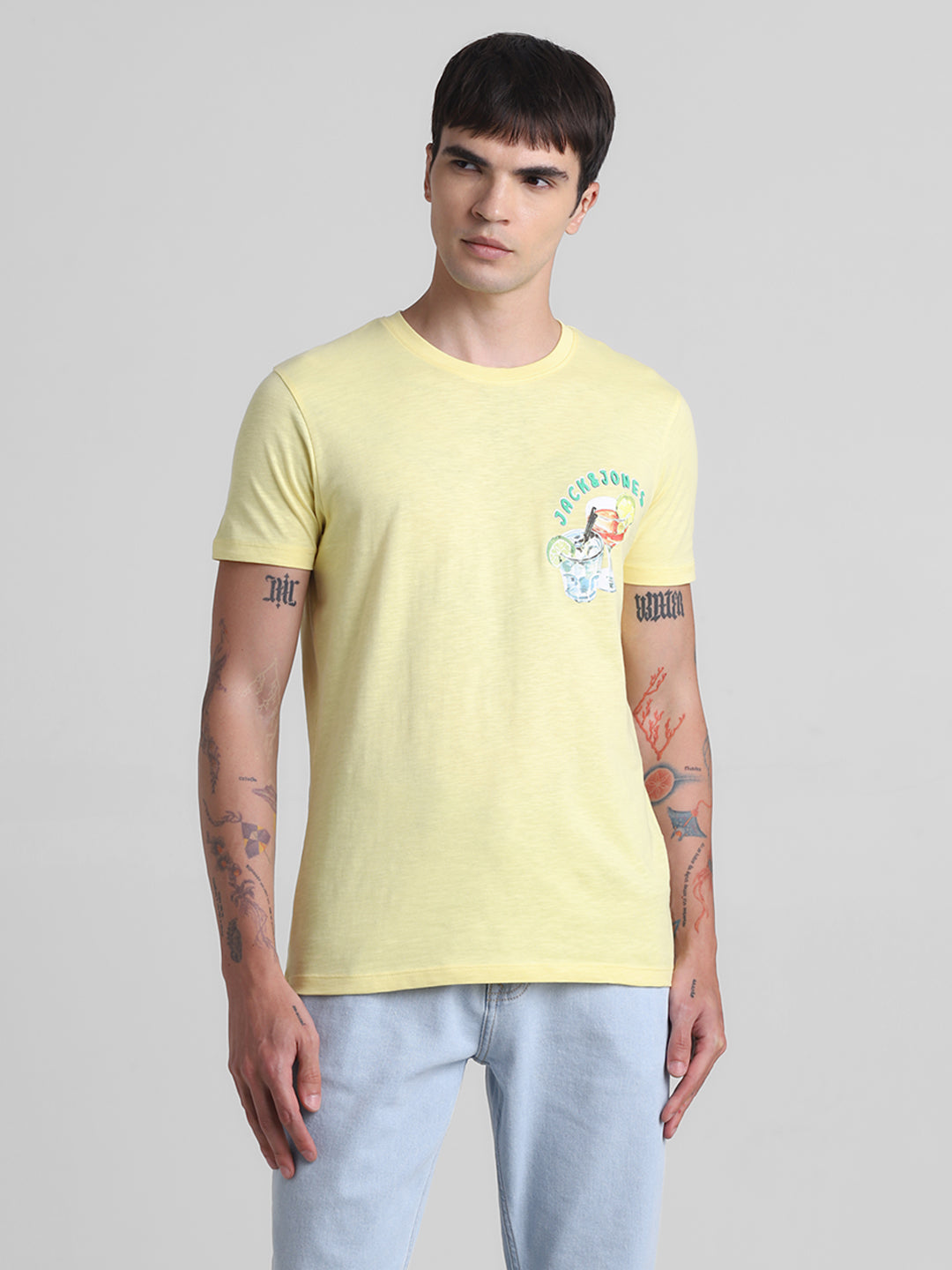 Yellow Printed Cotton T-shirt