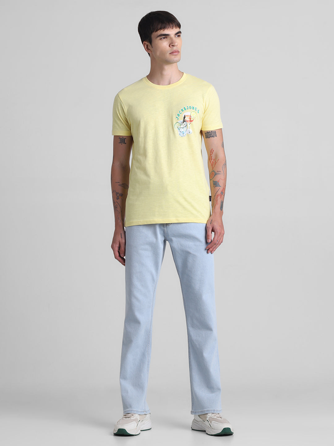 Yellow Printed Cotton T-shirt