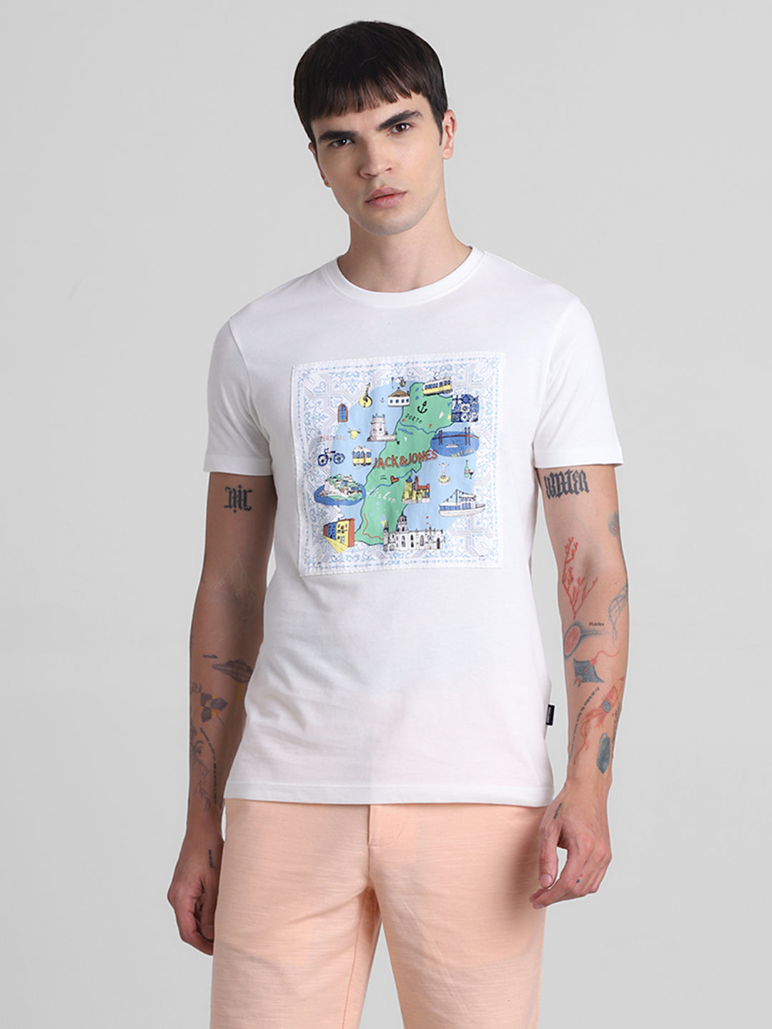 White Applique Patchwork Cotton T-shirt