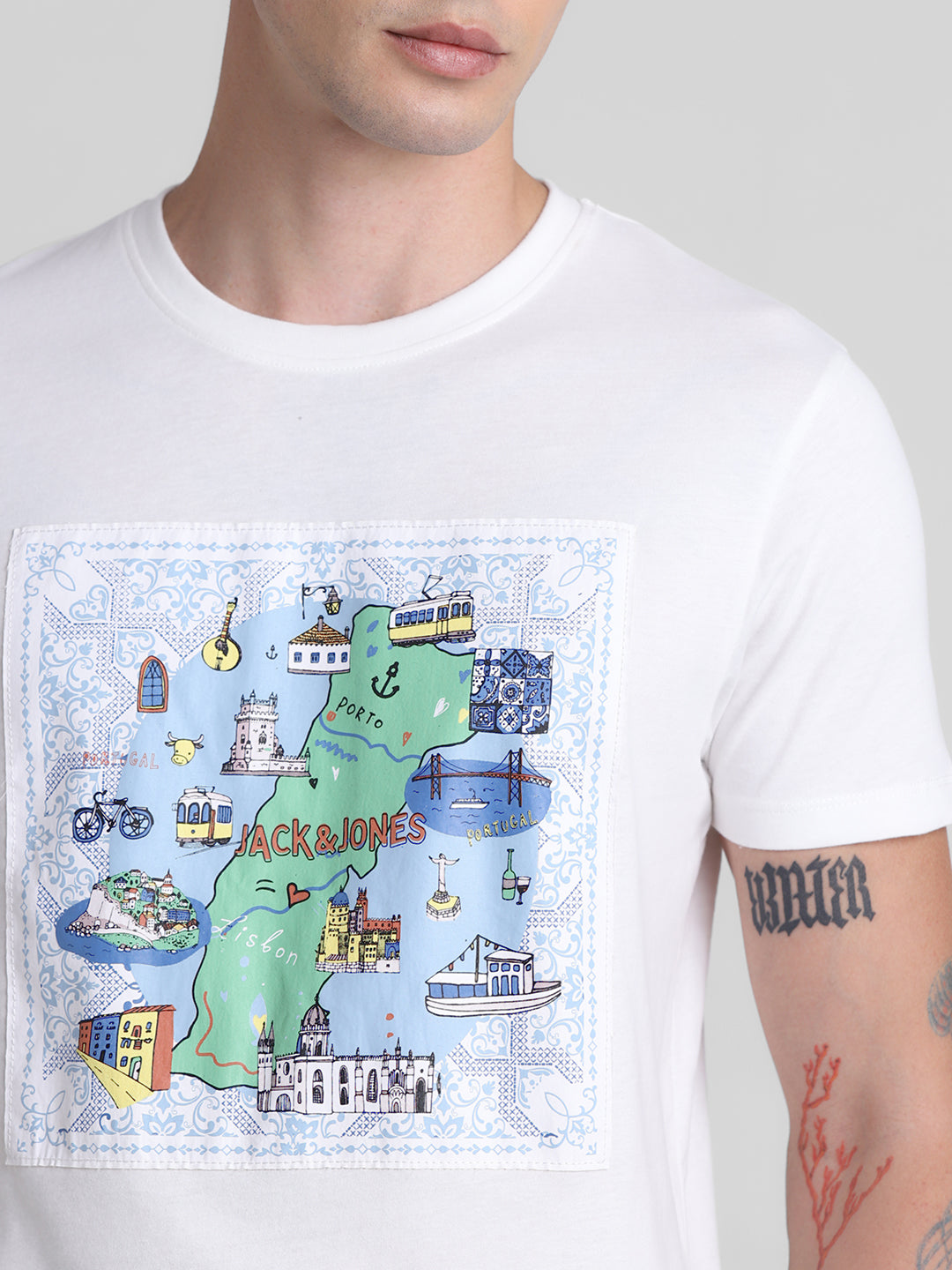 White Applique Patchwork Cotton T-shirt