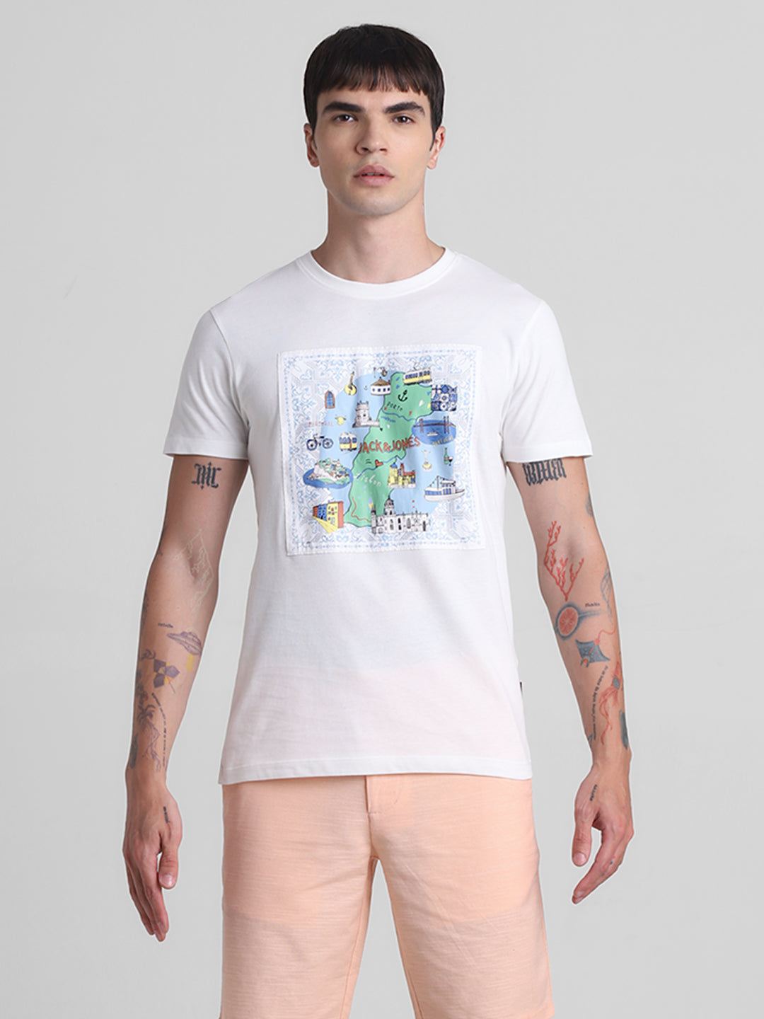 White Applique Patchwork Cotton T-shirt