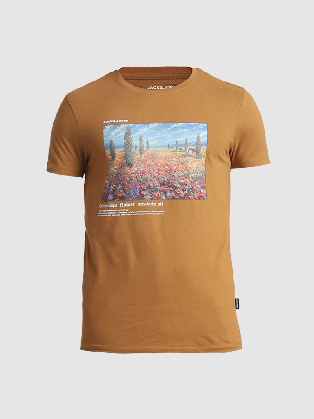 Brown Chest Print Cotton T-shirt