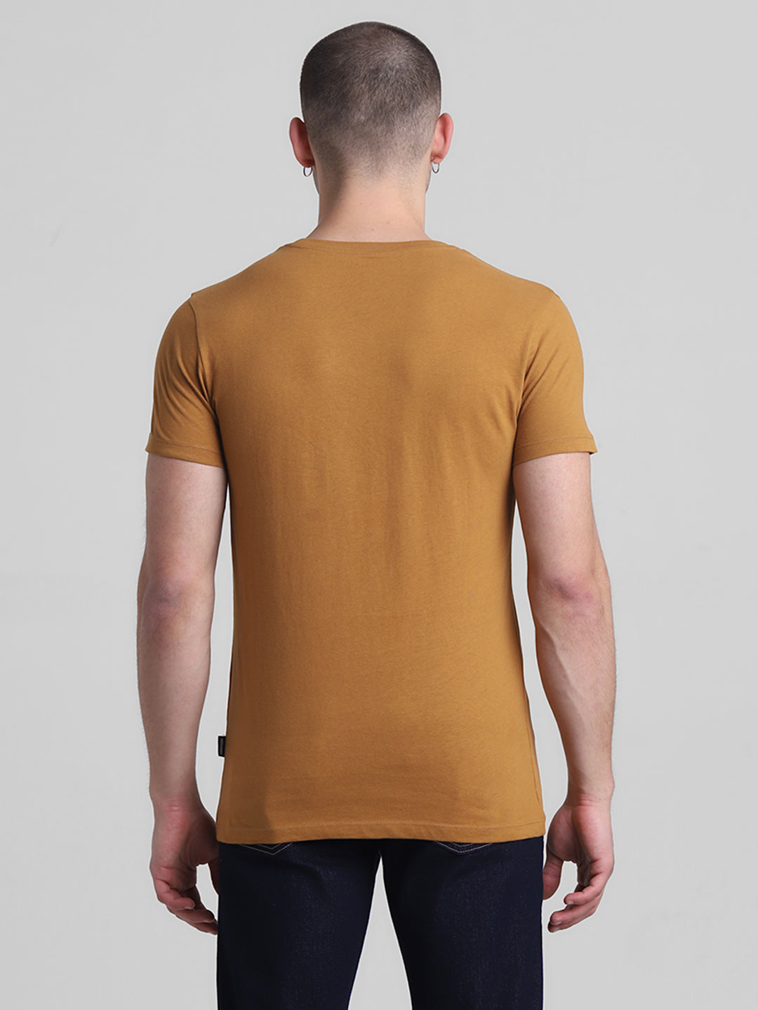 Brown Chest Print Cotton T-shirt