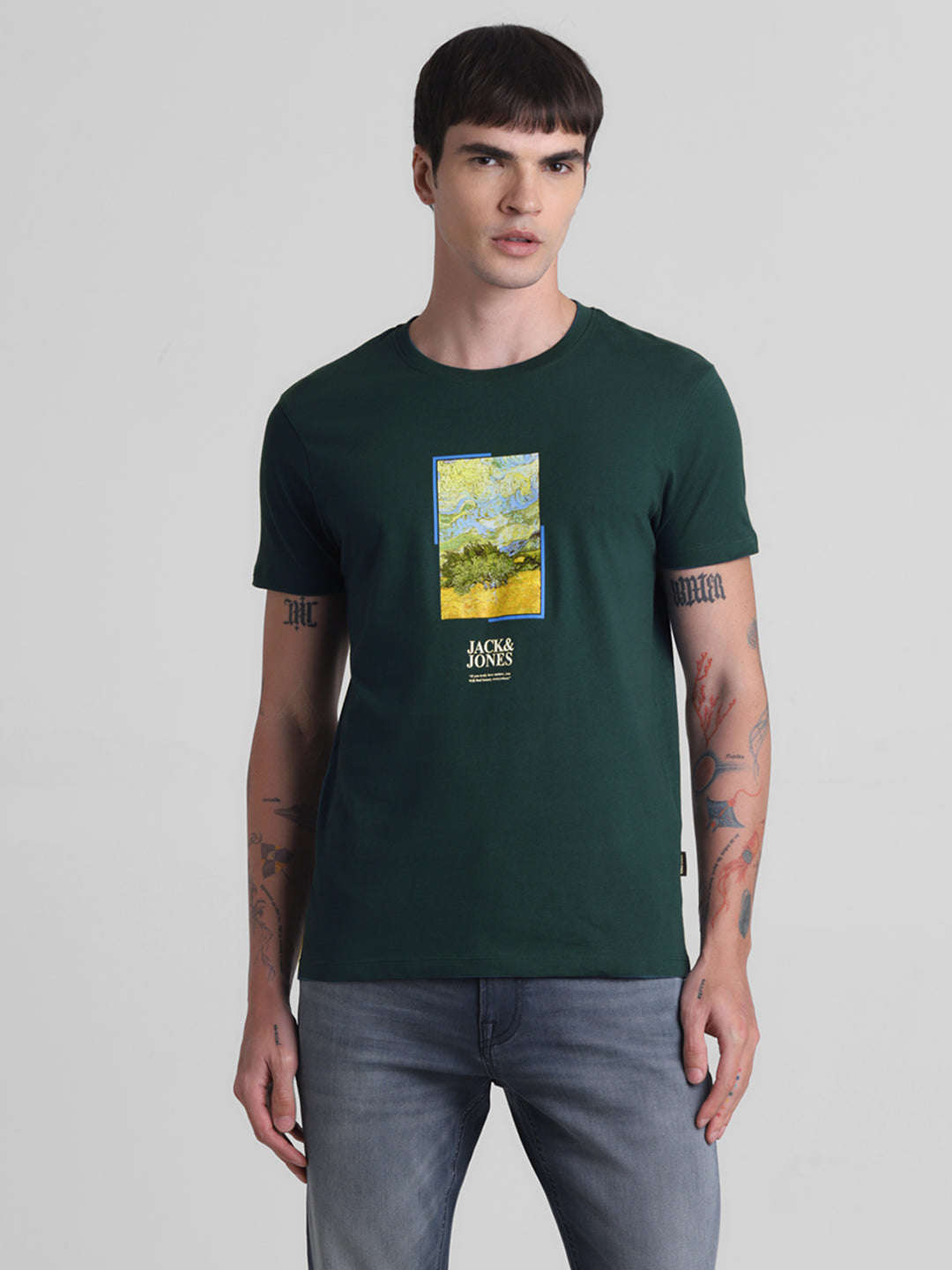 Dark Green Chest Print T-shirt