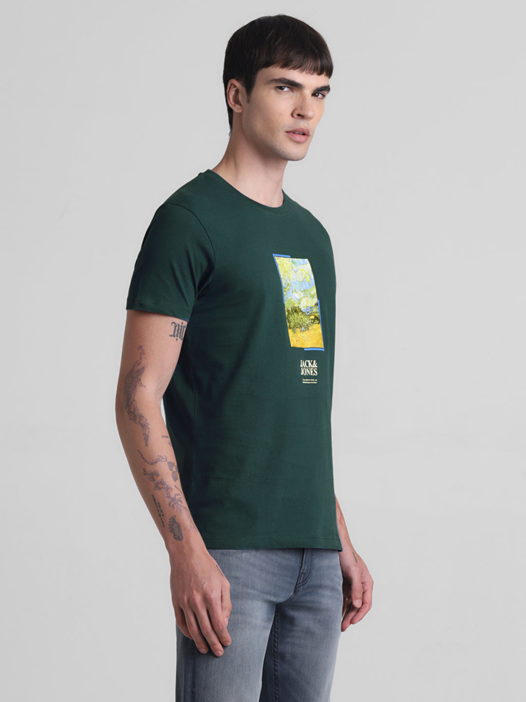Dark Green Chest Print T-shirt