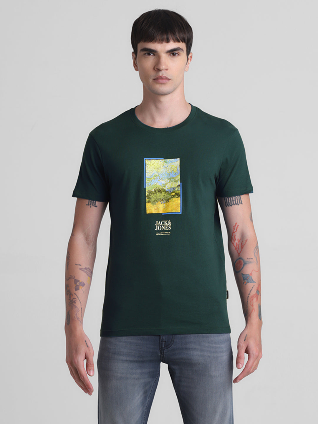 Dark Green Chest Print T-shirt