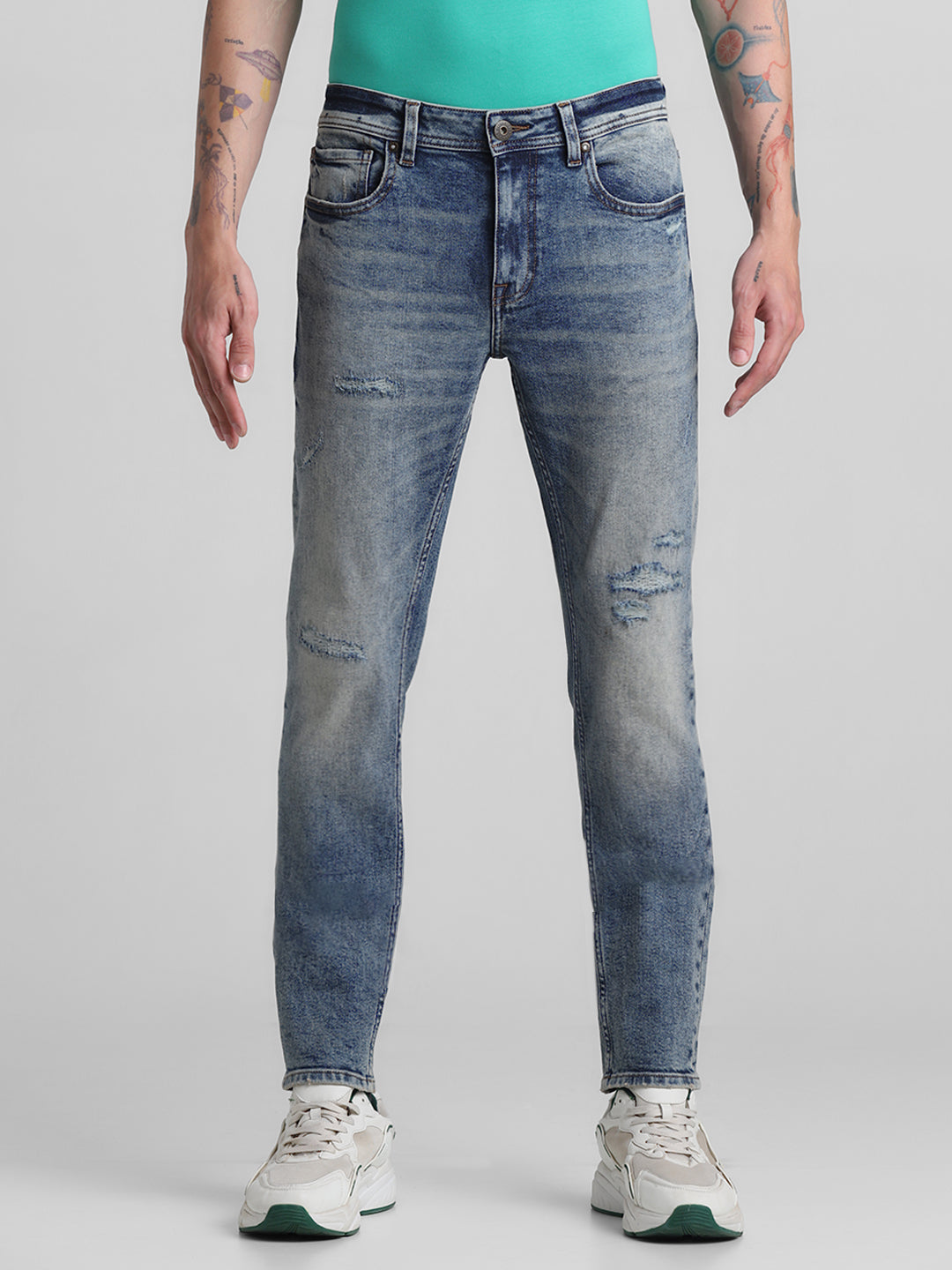Blue Distressed 5 Pocket Skinny Jeans