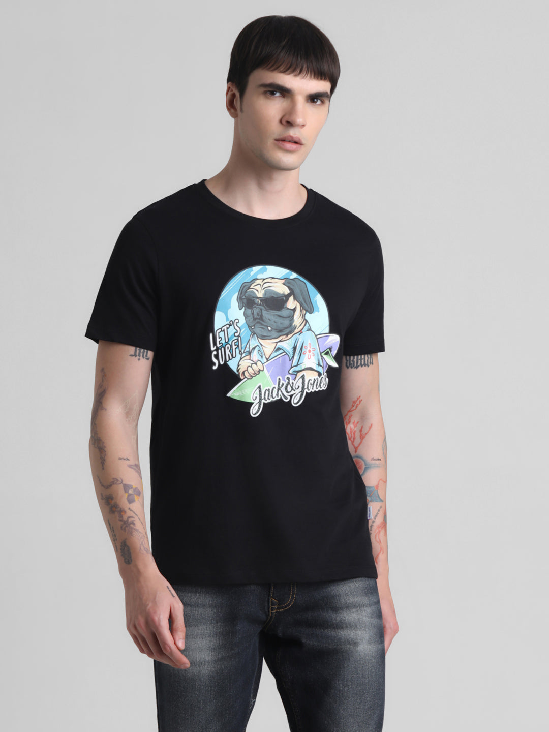 Black Printed Cotton T-shirt