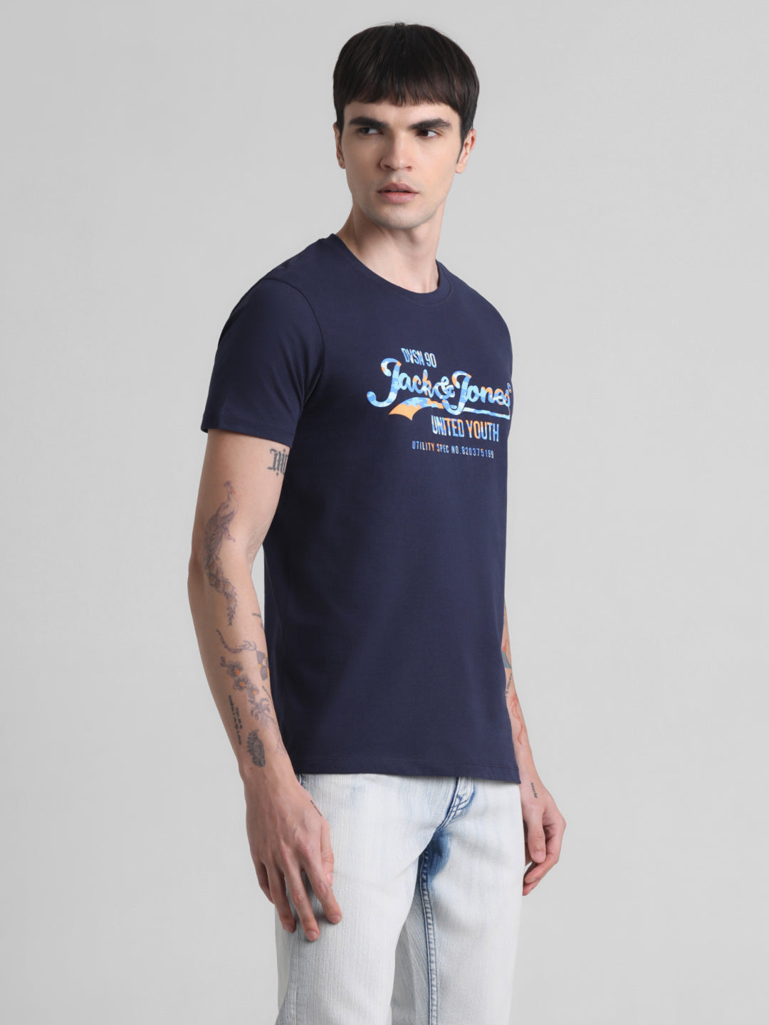Dark Blue Printed Cotton T-shirt