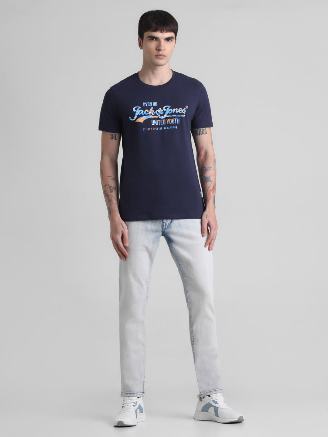 Dark Blue Printed Cotton T-shirt