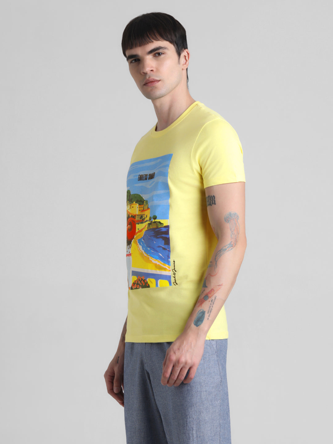 Yellow Printed Cotton T-shirt