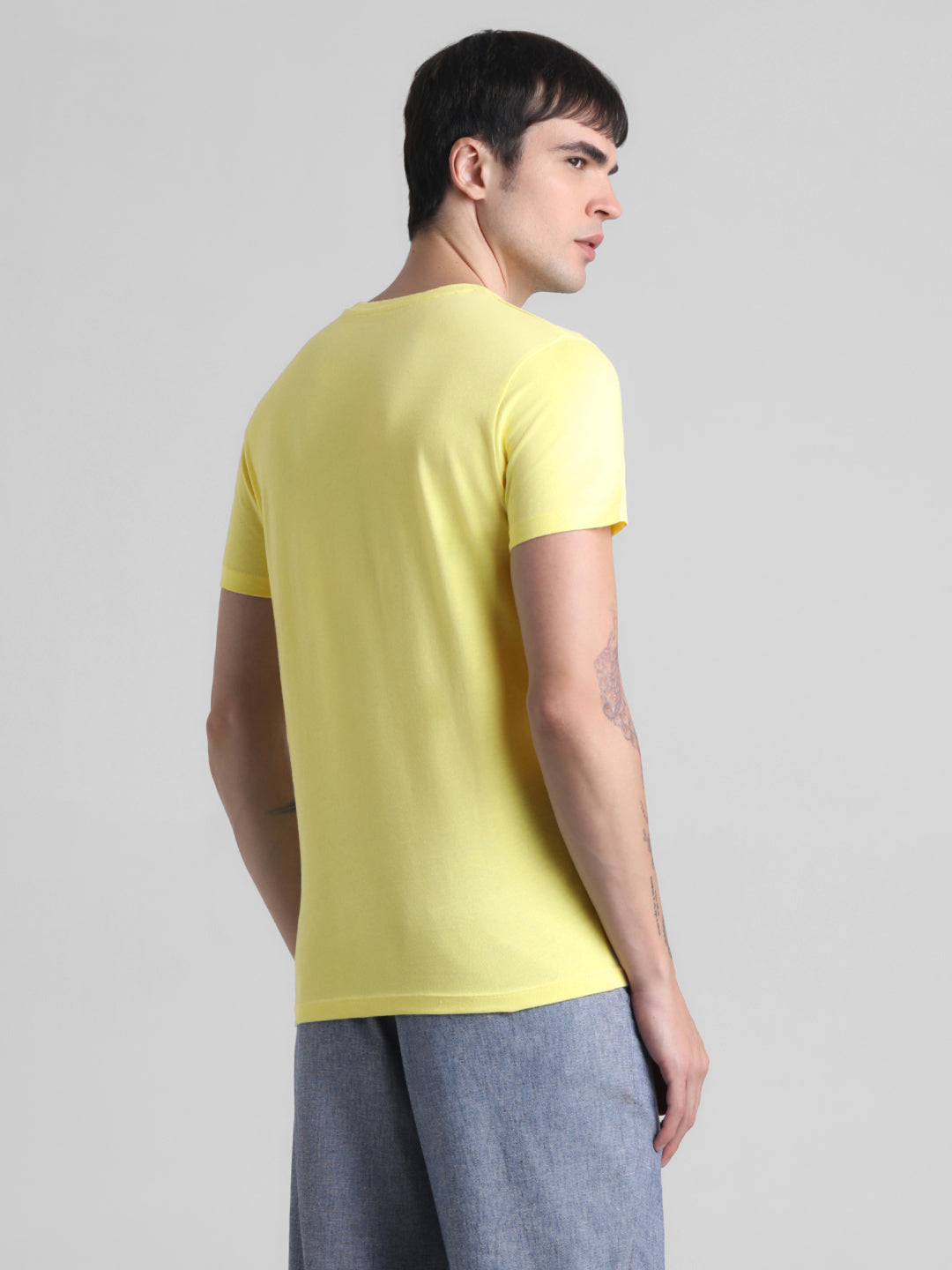 Yellow Printed Cotton T-shirt