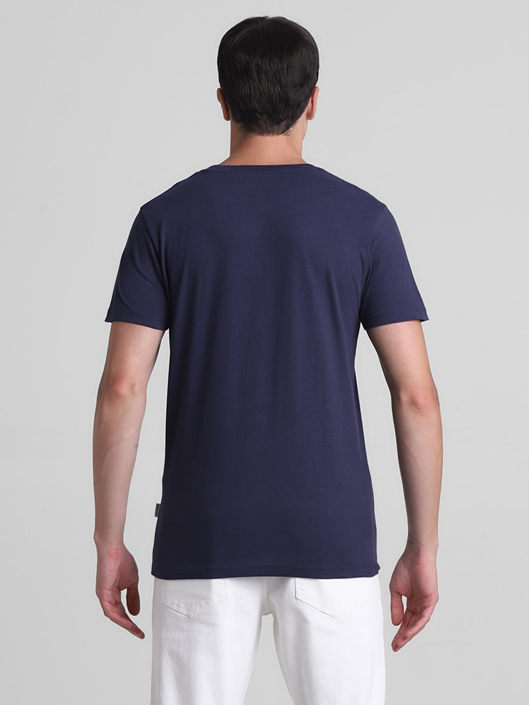 Navy Logo Print Cotton T-shirt