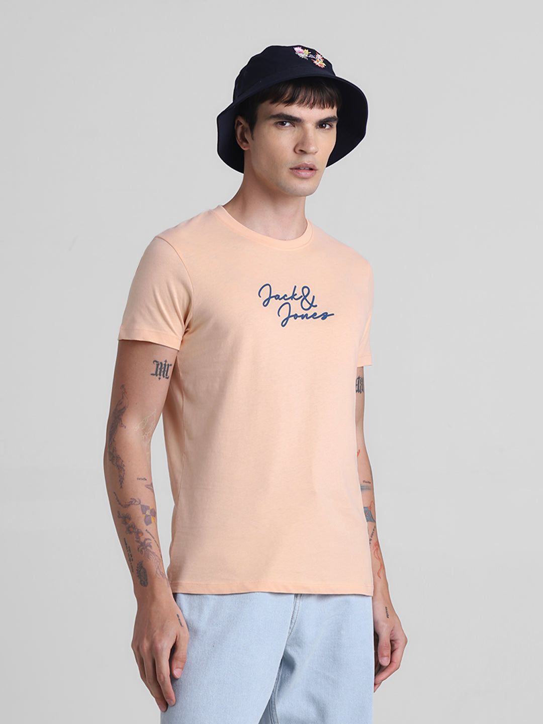 Peach Logo Print Cotton T-shirt