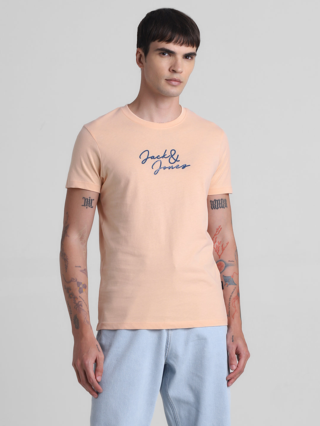 Peach Logo Print Cotton T-shirt