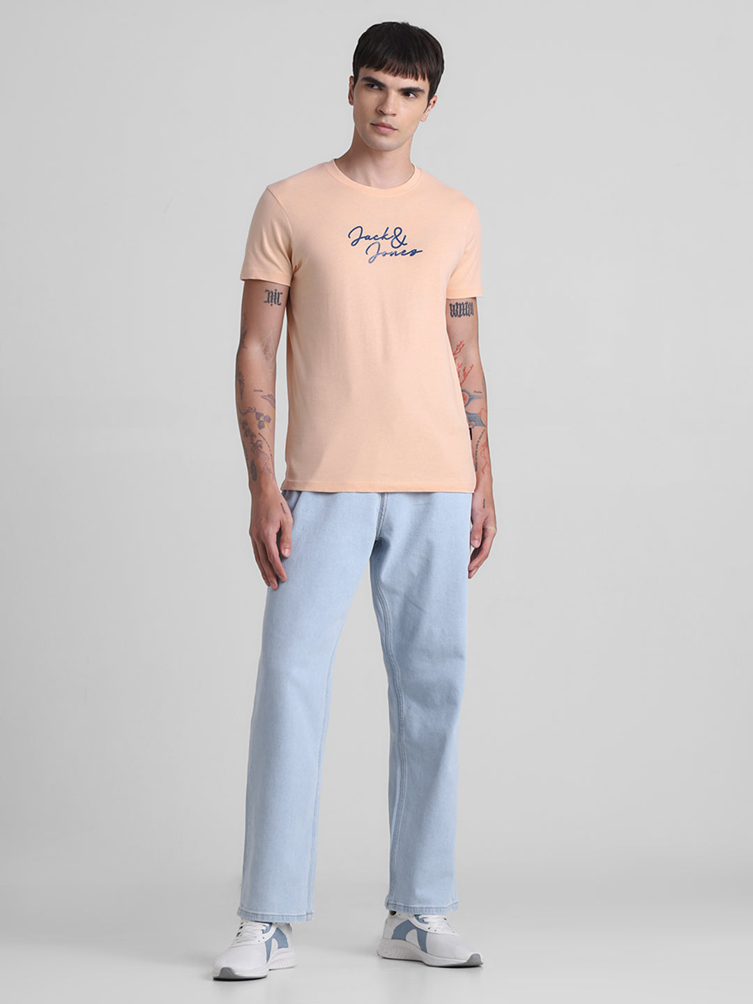 Peach Logo Print Cotton T-shirt
