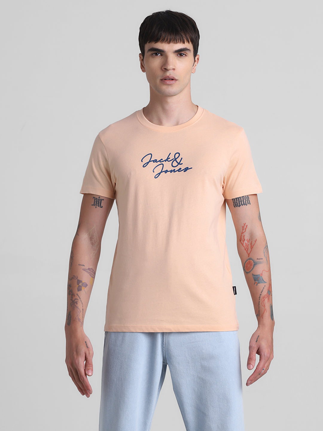 Peach Logo Print Cotton T-shirt