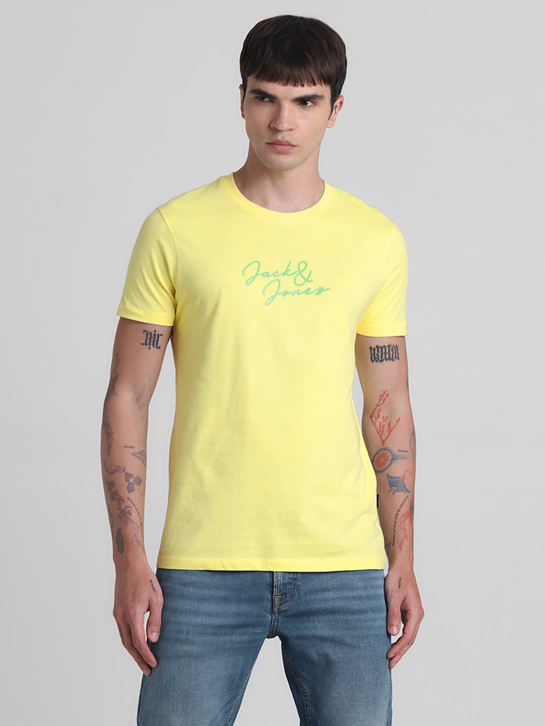 Yellow Logo Print Cotton T-shirt