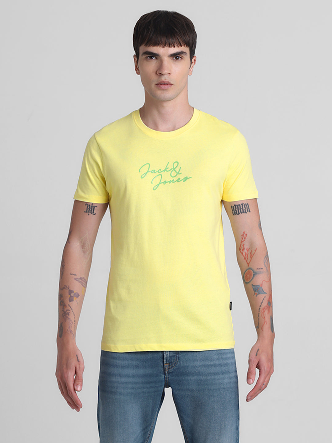 Yellow Logo Print Cotton T-shirt