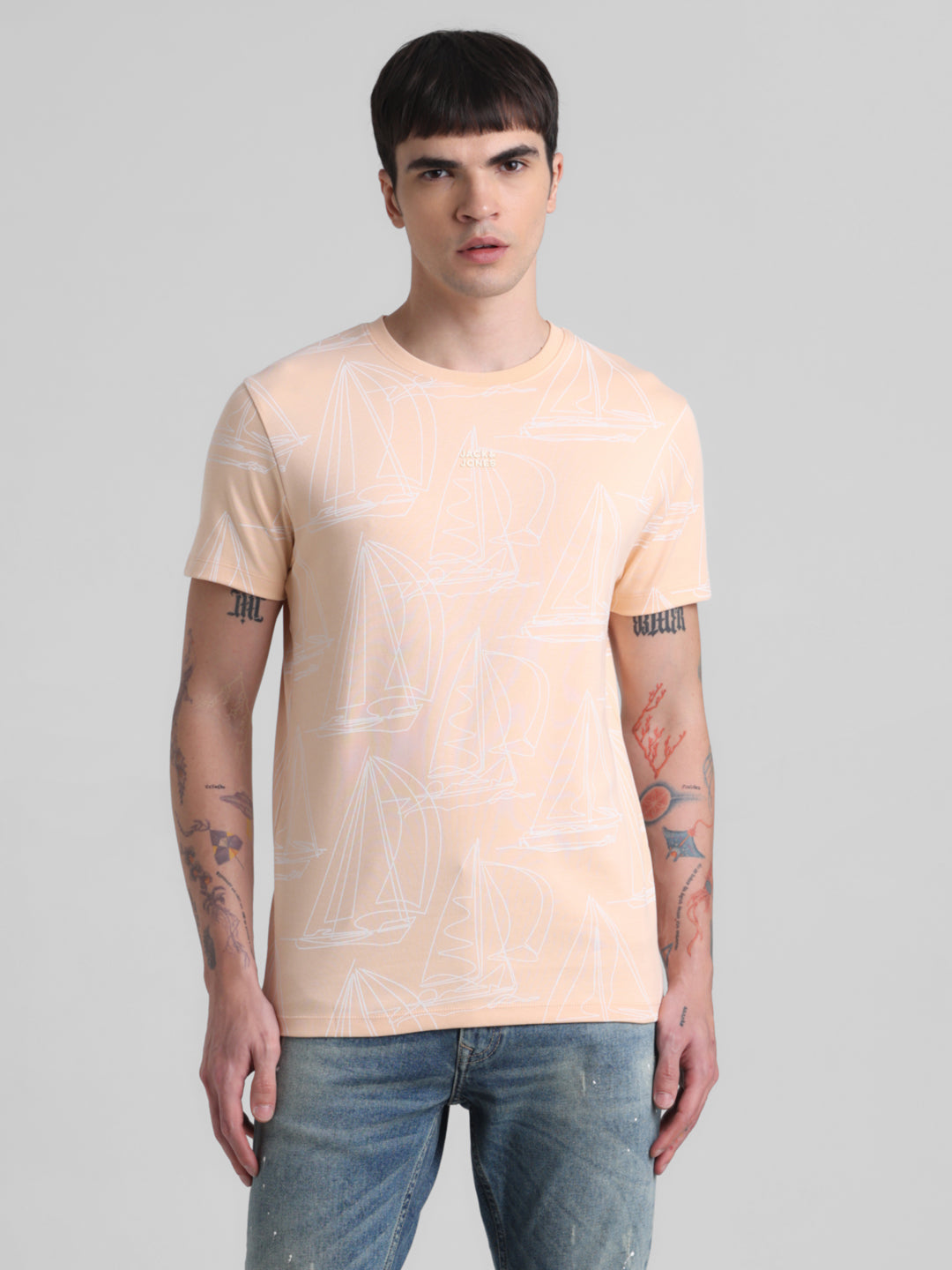 Peach Printed Cotton T-shirt