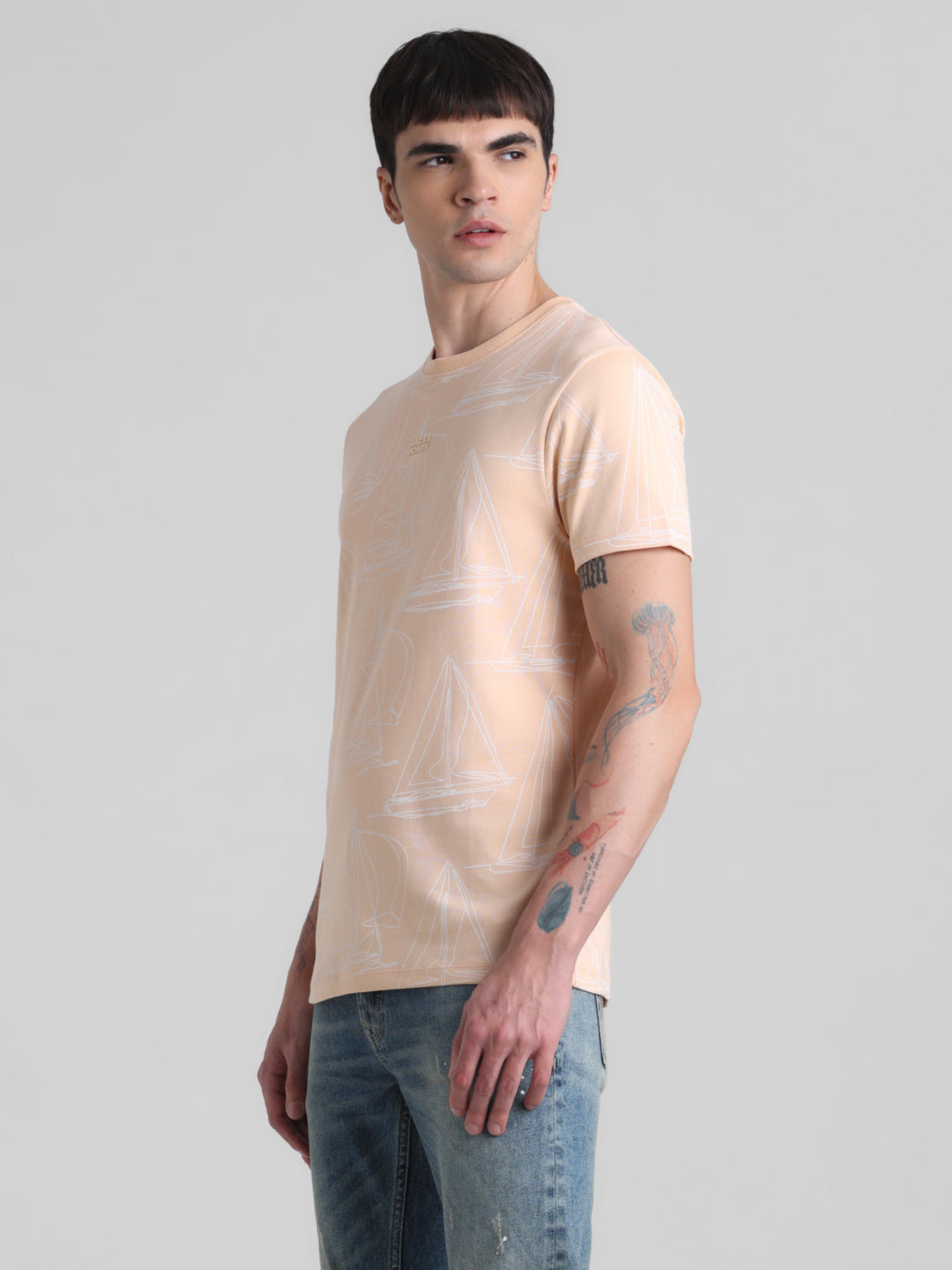Peach Printed Cotton T-shirt