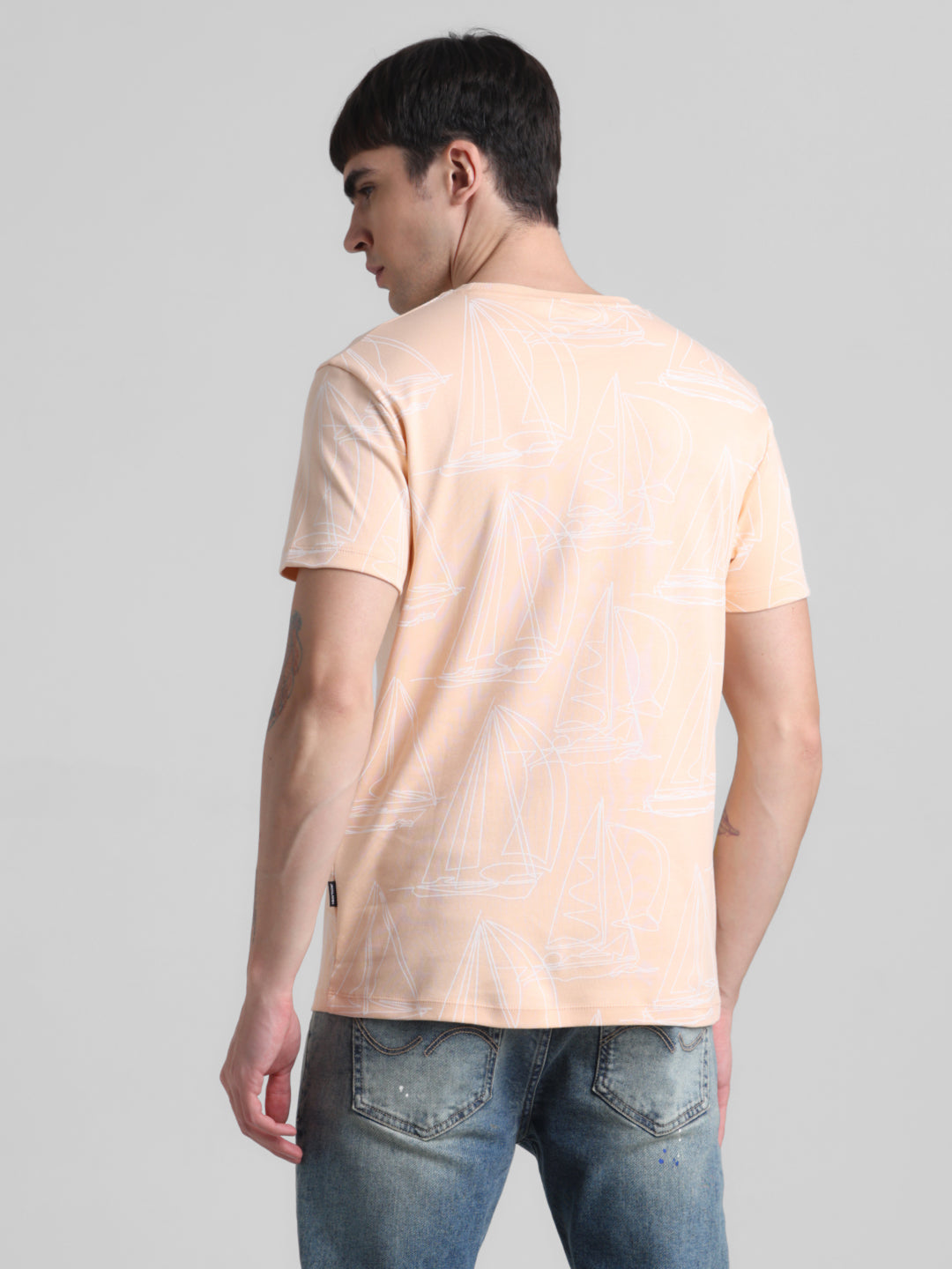 Peach Printed Cotton T-shirt