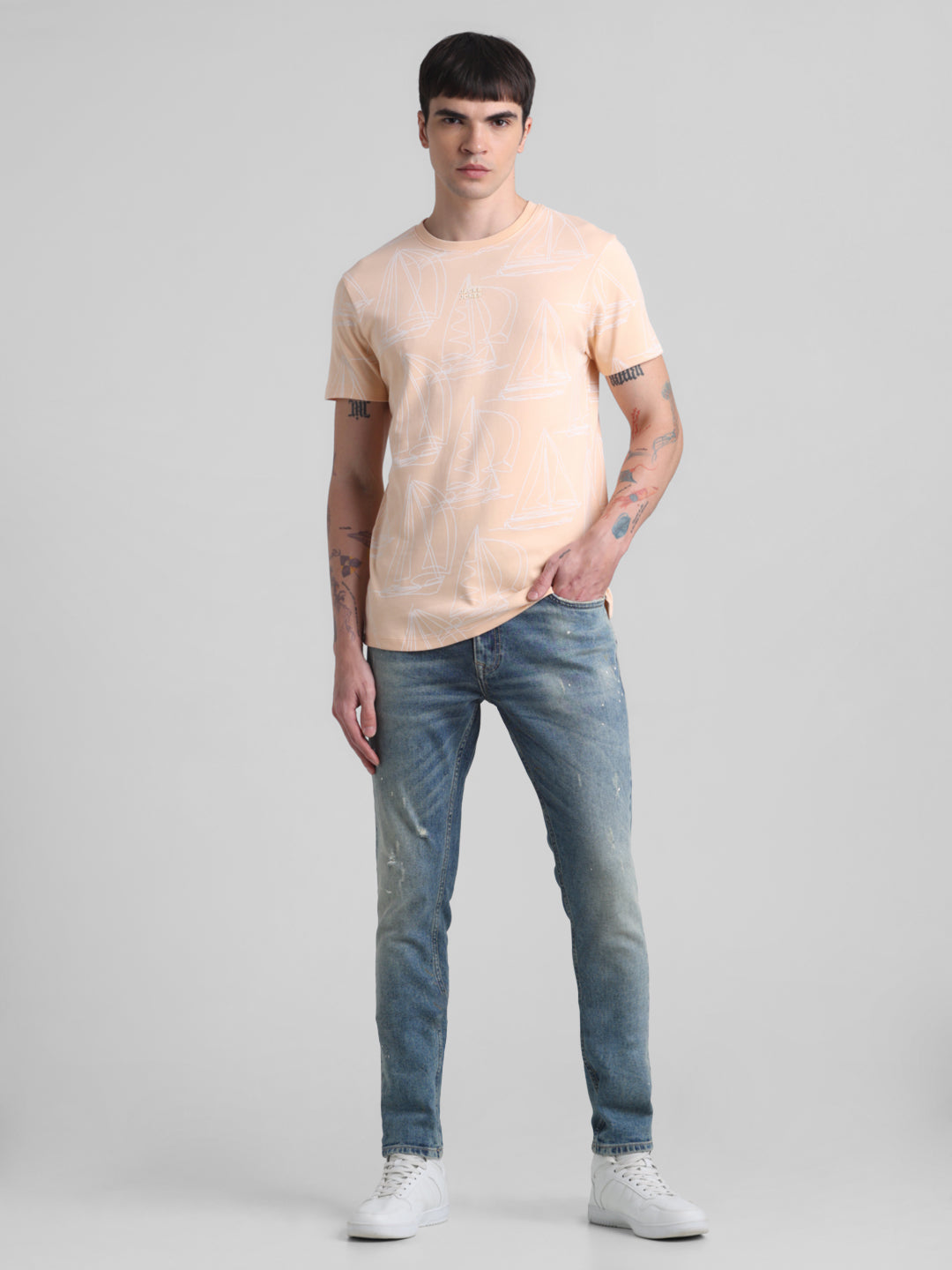 Peach Printed Cotton T-shirt