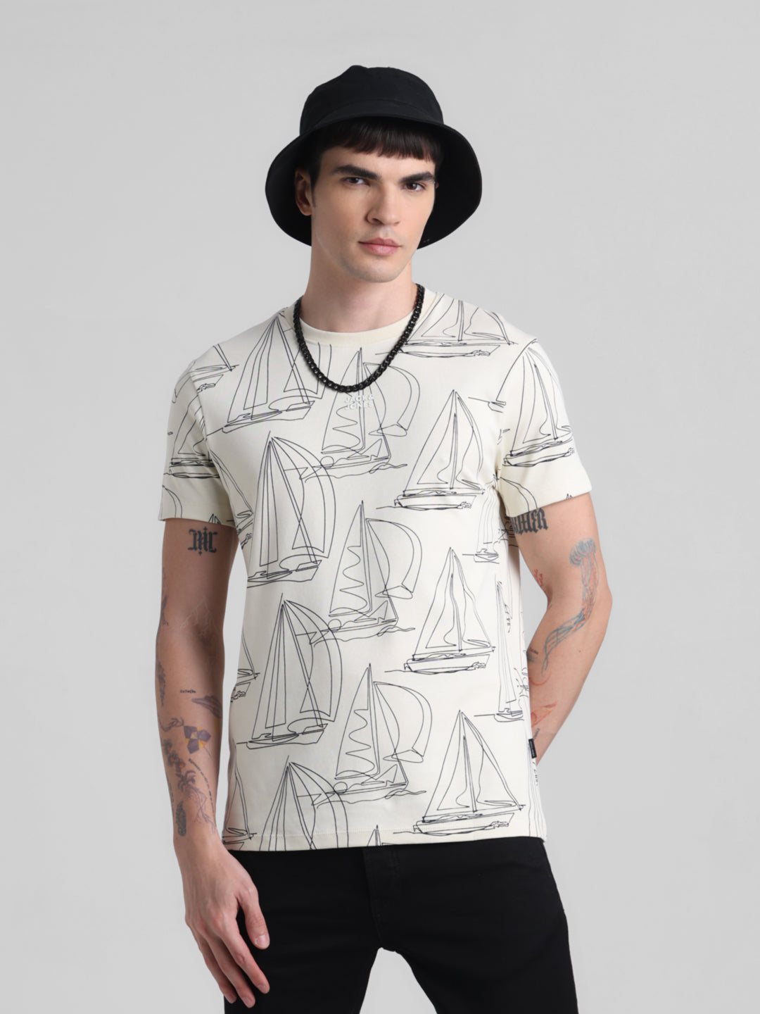 White Printed Cotton T-shirt