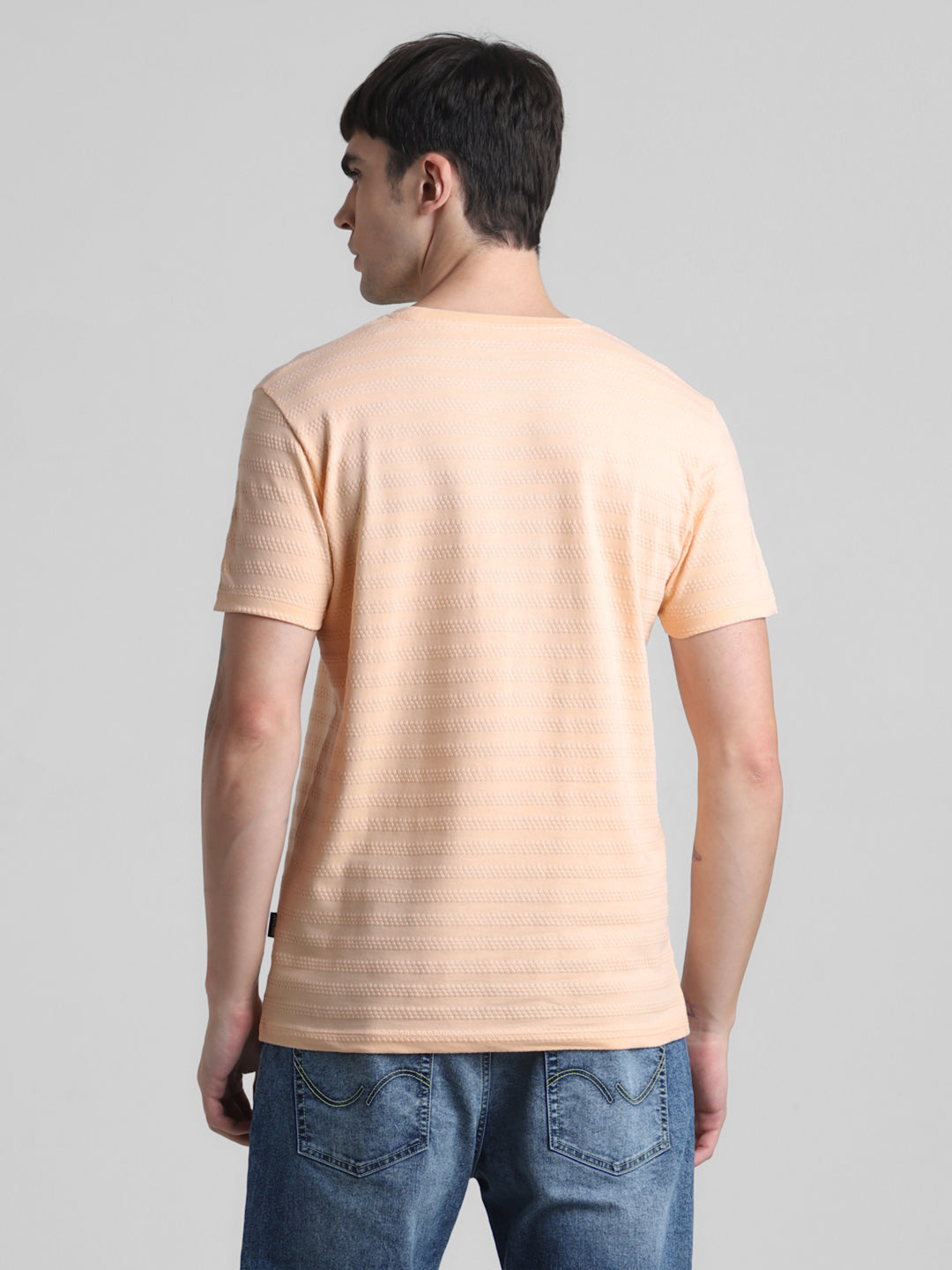 Peach Striped Slim Fit T-shirt