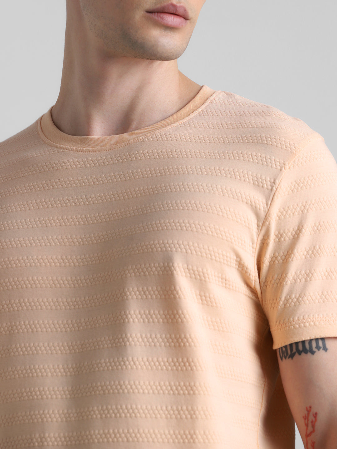 Peach Striped Slim Fit T-shirt