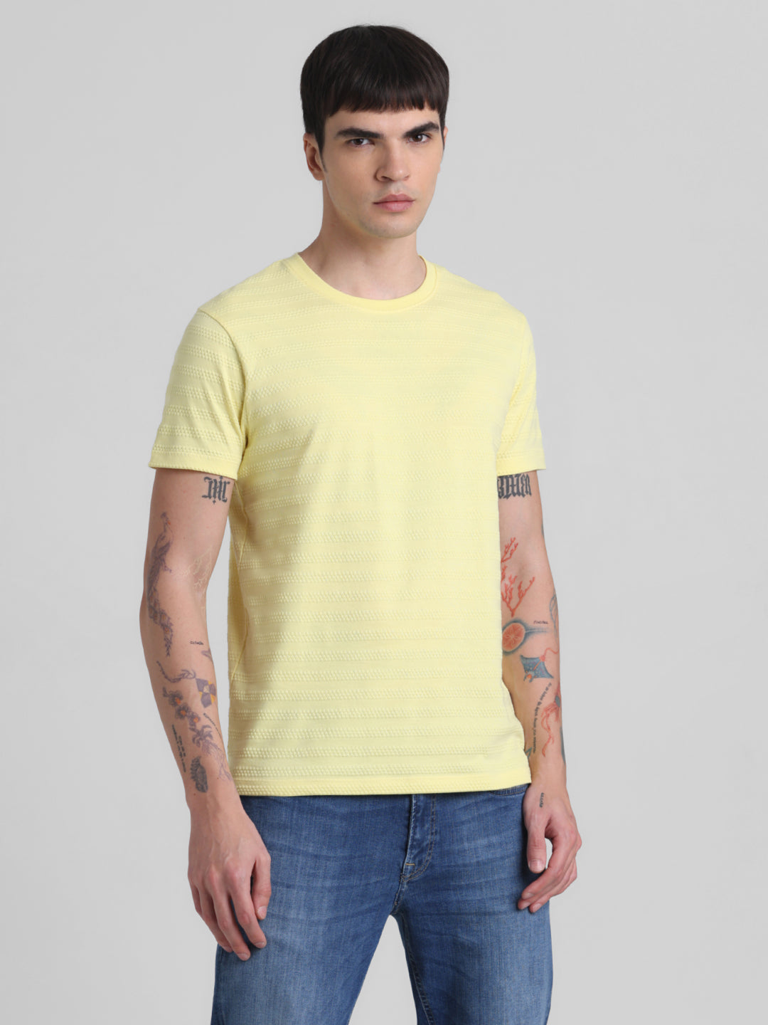 Yellow Striped Crew Neck T-shirt
